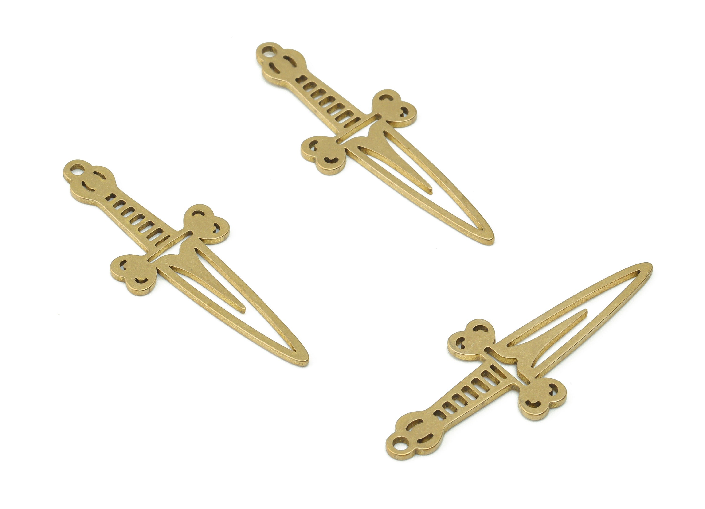 Brass Dagger Knife Earring Charms - Raw Brass Poniard Pendant - DIY Jewelry Making Supplies - 36.9x13.52x0.86mm - PPZ0055 - DOMEDBAZAAR