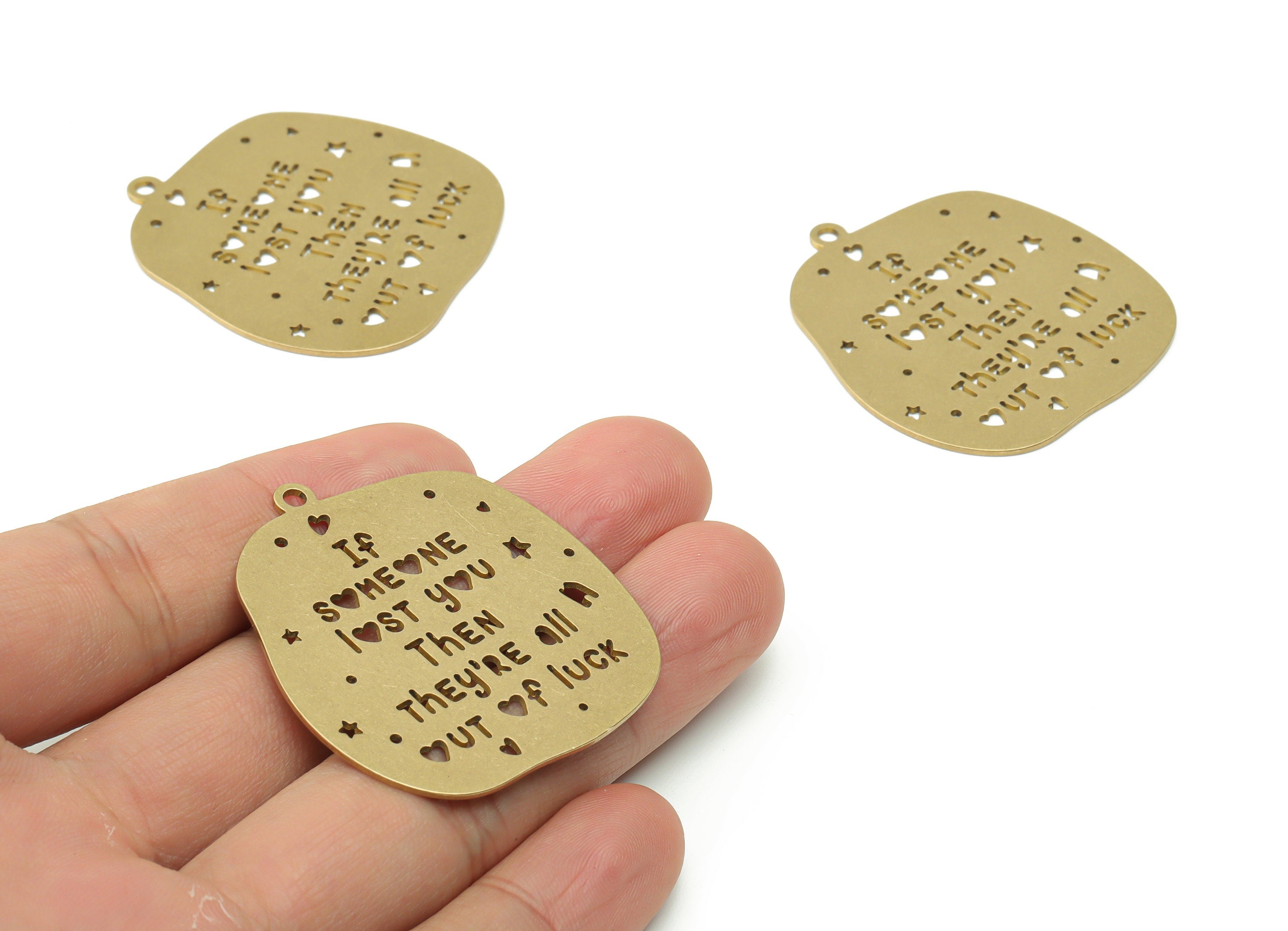 Brass If Someone Lost You Then They ’RE All Out of Luck Earring Charms - Raw Brass Star Heart Pendant - 43.47x39.58x0.86mm - PPZ0048-1 - DOMEDBAZAAR