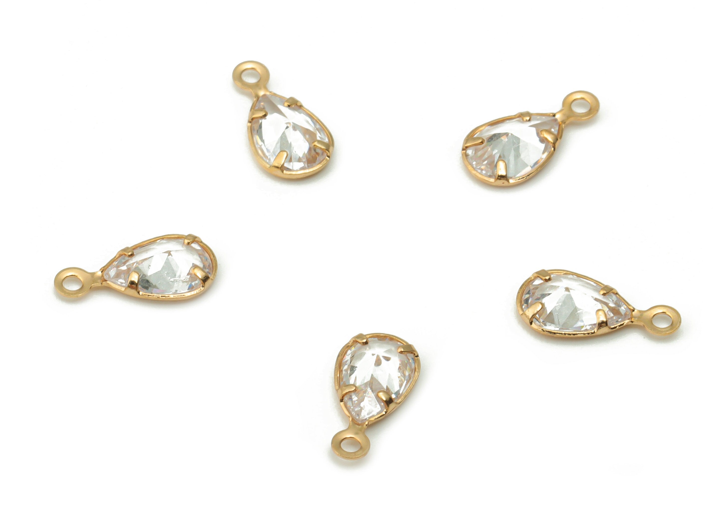 Brass Teardorp Earring Charms With Zircon - Gold Drop Pendant - Gold Tone Plated Brass - Jewelry Making Supplies - 9.11x4.6x2.22mm - PP4927G - DOMEDBAZAAR