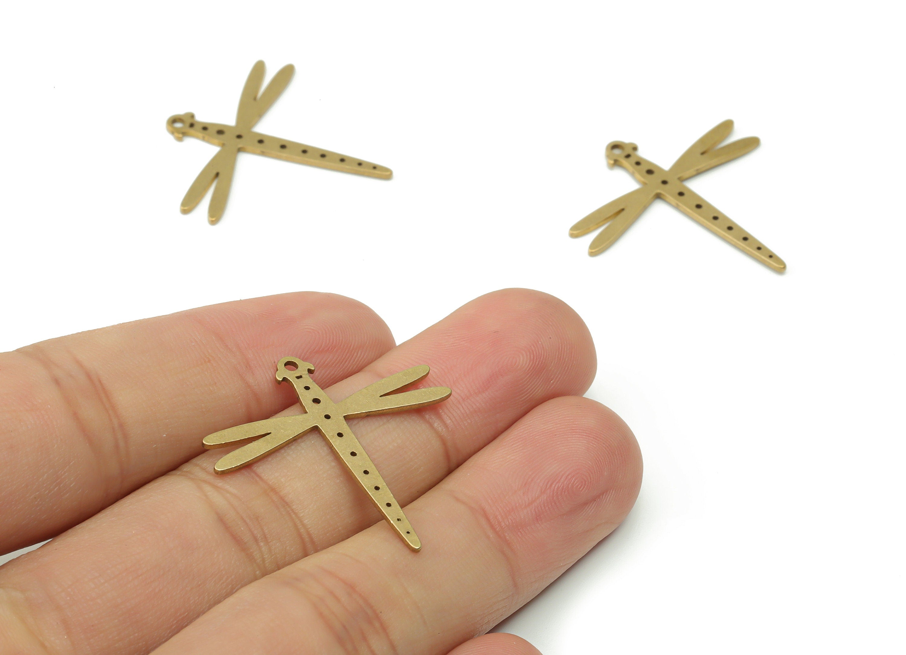 Brass Dragonfly Earring Charms - Raw Brass Dragonfly Pendant - DIY Jewelry Making Supplies - 29.66x29.14x0.86mm - PPA0331 - DOMEDBAZAAR