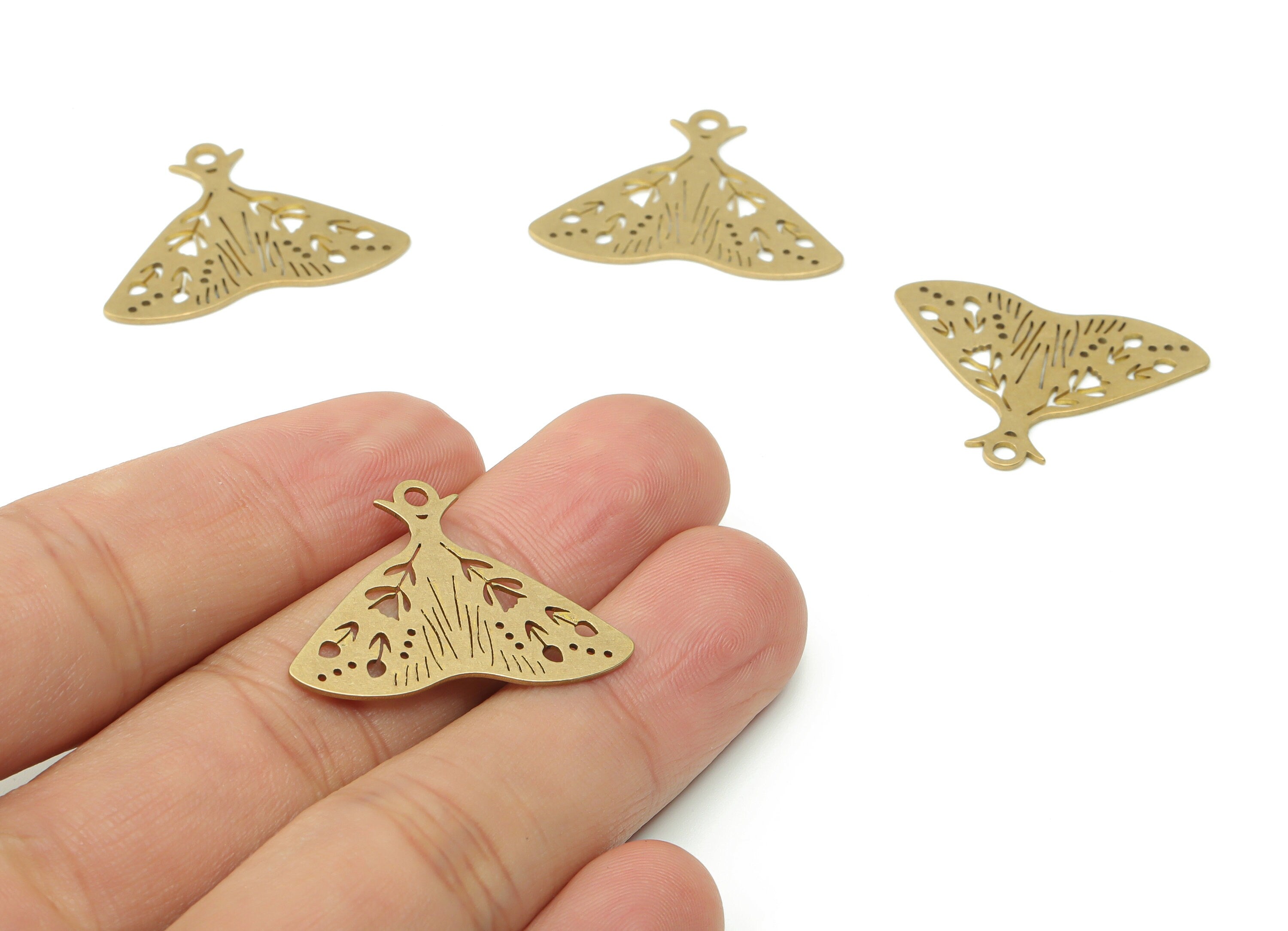 Brass Moth Flower Earring Charms - Raw Brass Moth Leaves Pendant - DIY Jewelry Making Supplies - 29.66x21.9x0.65mm - PPA0391 - DOMEDBAZAAR