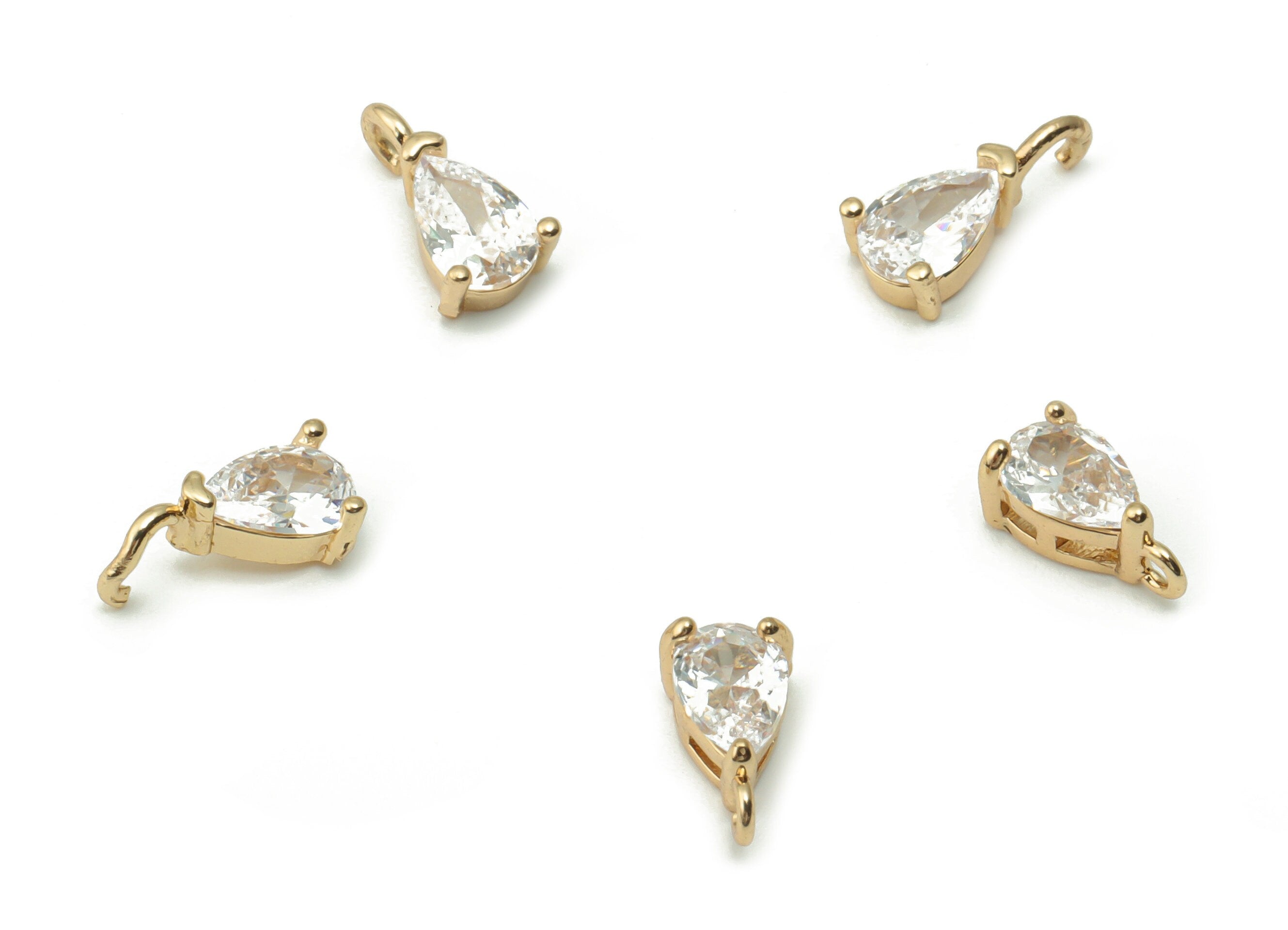 Brass Teardrop Loop Earring Charms With Zircon - Gold Drop Pendant - Gold Tone Plated Brass - Jewelry Supplies - 9.16x4.85x3.01mm - PP4929G - DOMEDBAZAAR