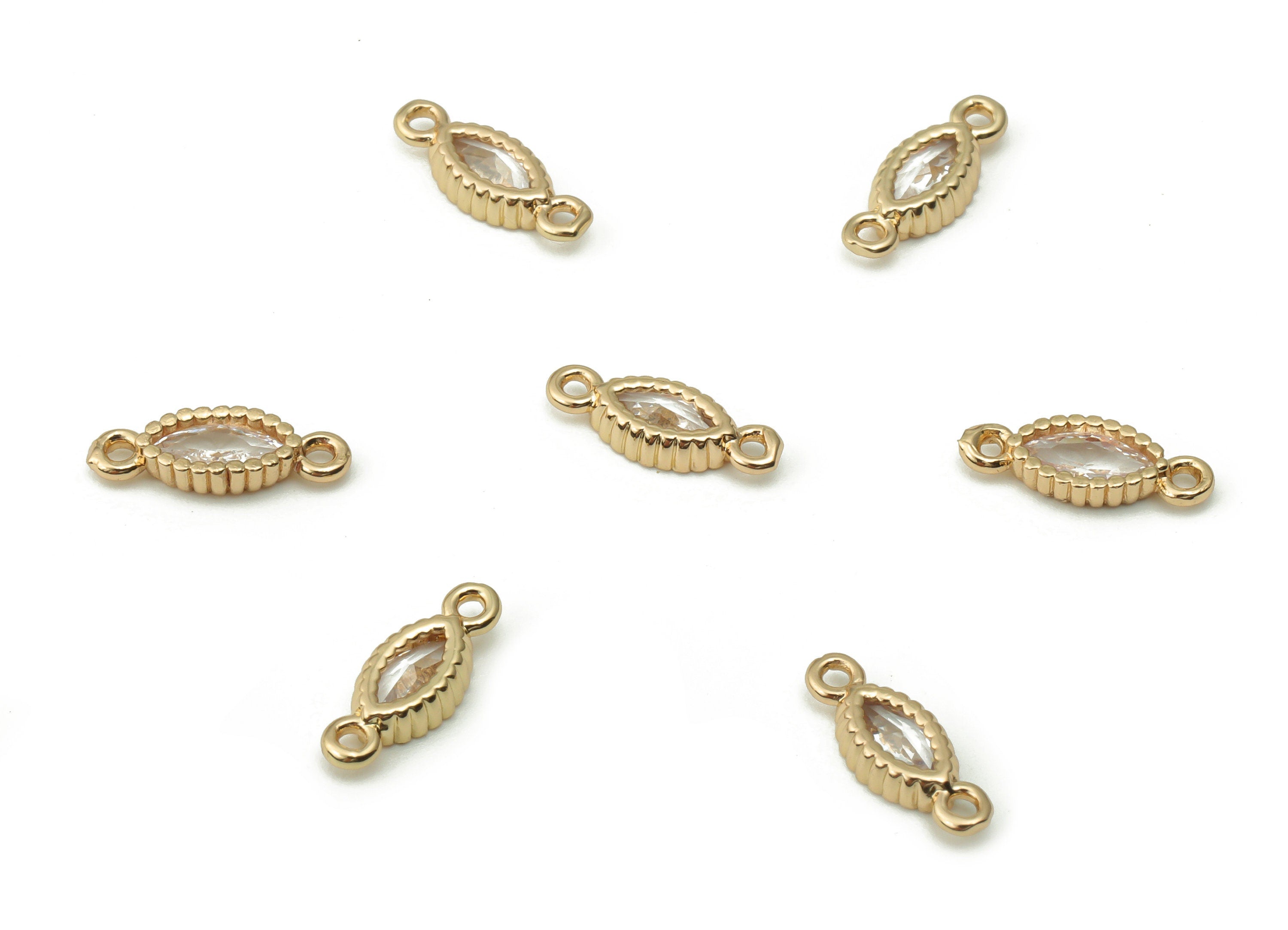 Brass Marquise Earring Connector With Zircon - Gold Oval Pendant - Gold Tone Plated Brass - Jewelry Supplies - 10.96x4.14x1.95mm -PP4931G - DOMEDBAZAAR