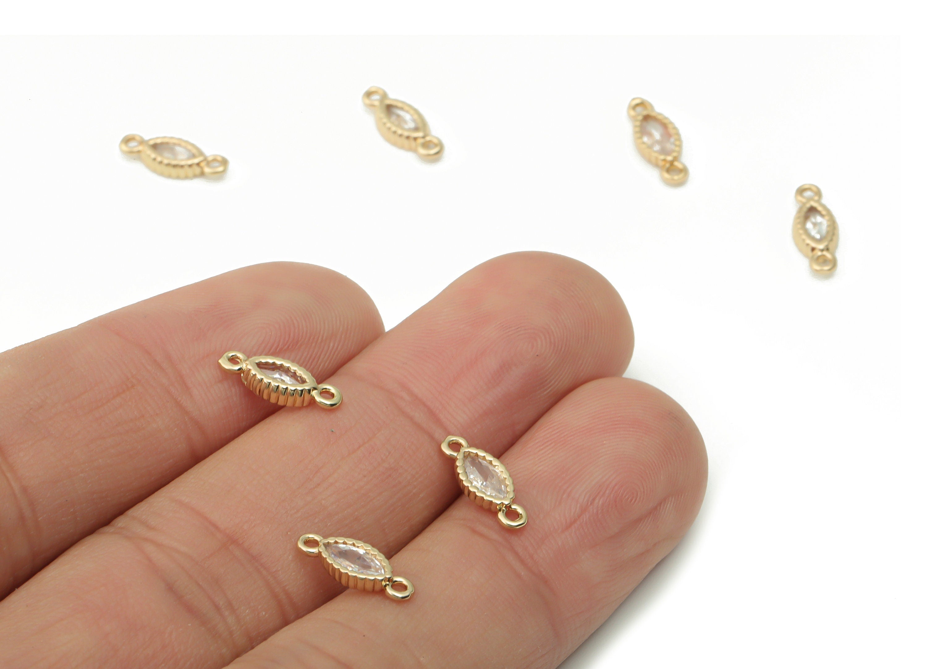 Brass Marquise Earring Connector With Zircon - Gold Oval Pendant - Gold Tone Plated Brass - Jewelry Supplies - 10.96x4.14x1.95mm -PP4931G - DOMEDBAZAAR