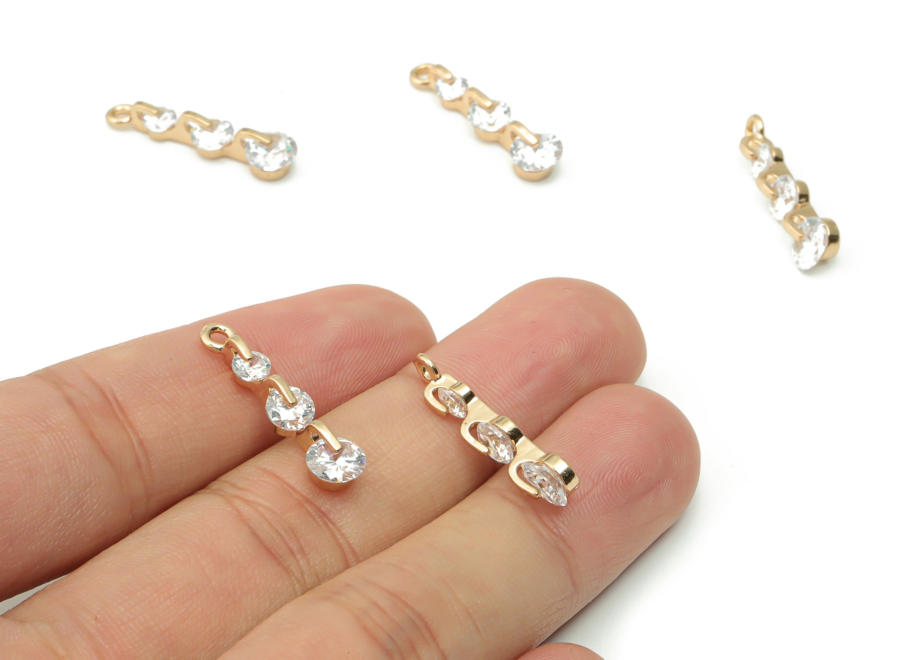 Brass 3 Rounds Earring Charms With Zircons - Gold 3 Circles Pendant - Gold Tone Plated Brass - Jewelry Supplies - 23.18x5.99x4.66mm -PP4918G - DOMEDBAZAAR