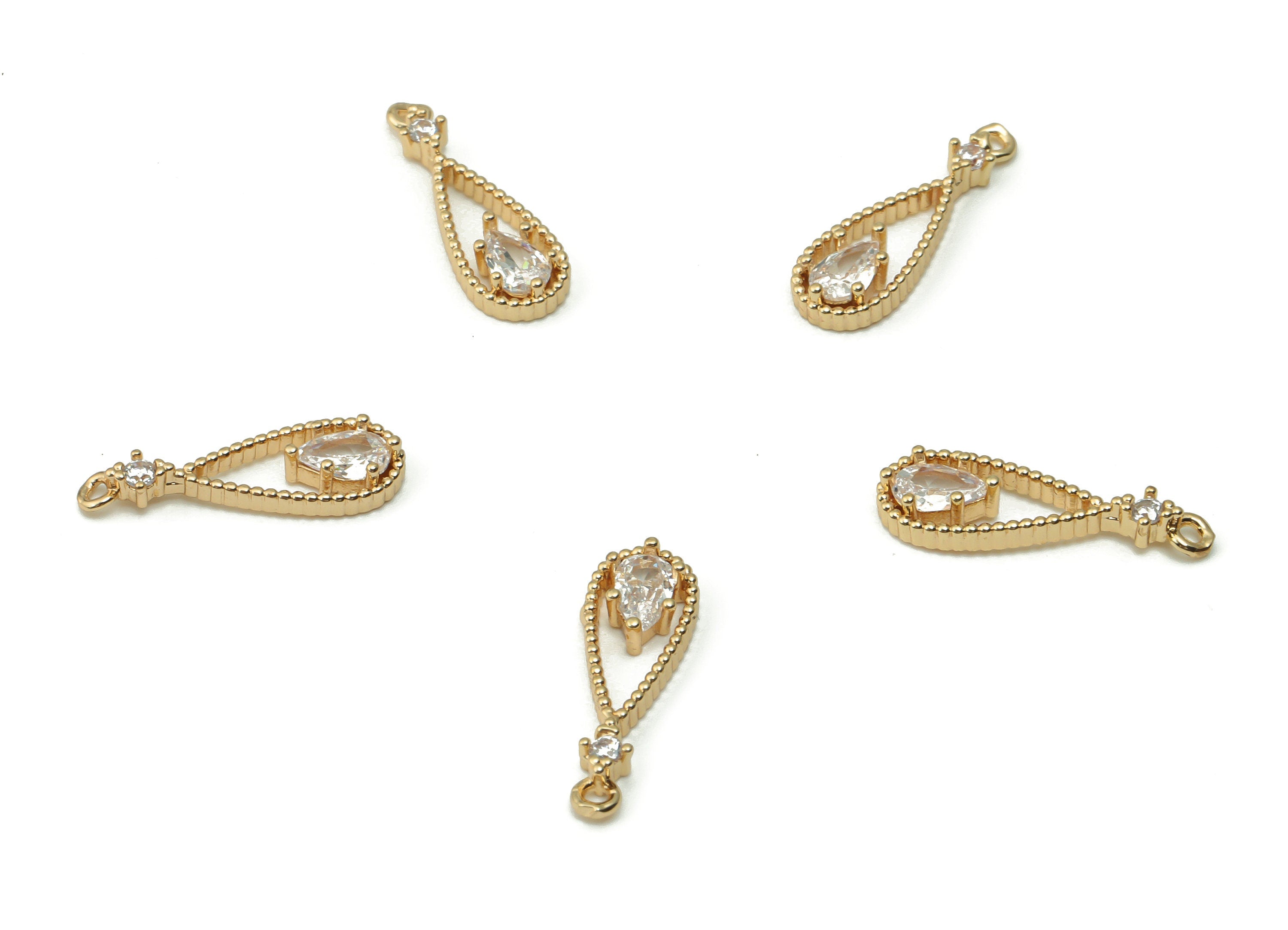 Brass Teardrop Star Earring Charms With Zircon - Gold Star Drop Pendant - Gold Tone Plated Brass - 17.82x5.86x2.66mm -PP4932G - DOMEDBAZAAR