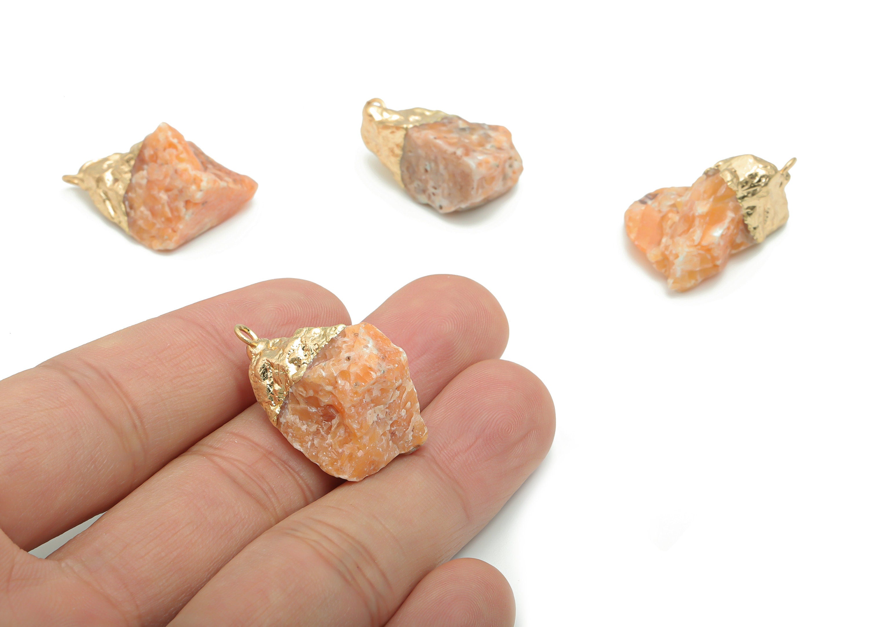 Sunstone Palm Stone Earring Charms - Brass Irregular Pendant - Iron Loop - Natural Stone - Gold Tone Plated Brass – 28x13.53x11.2mm – NS1584 - DOMEDBAZAAR