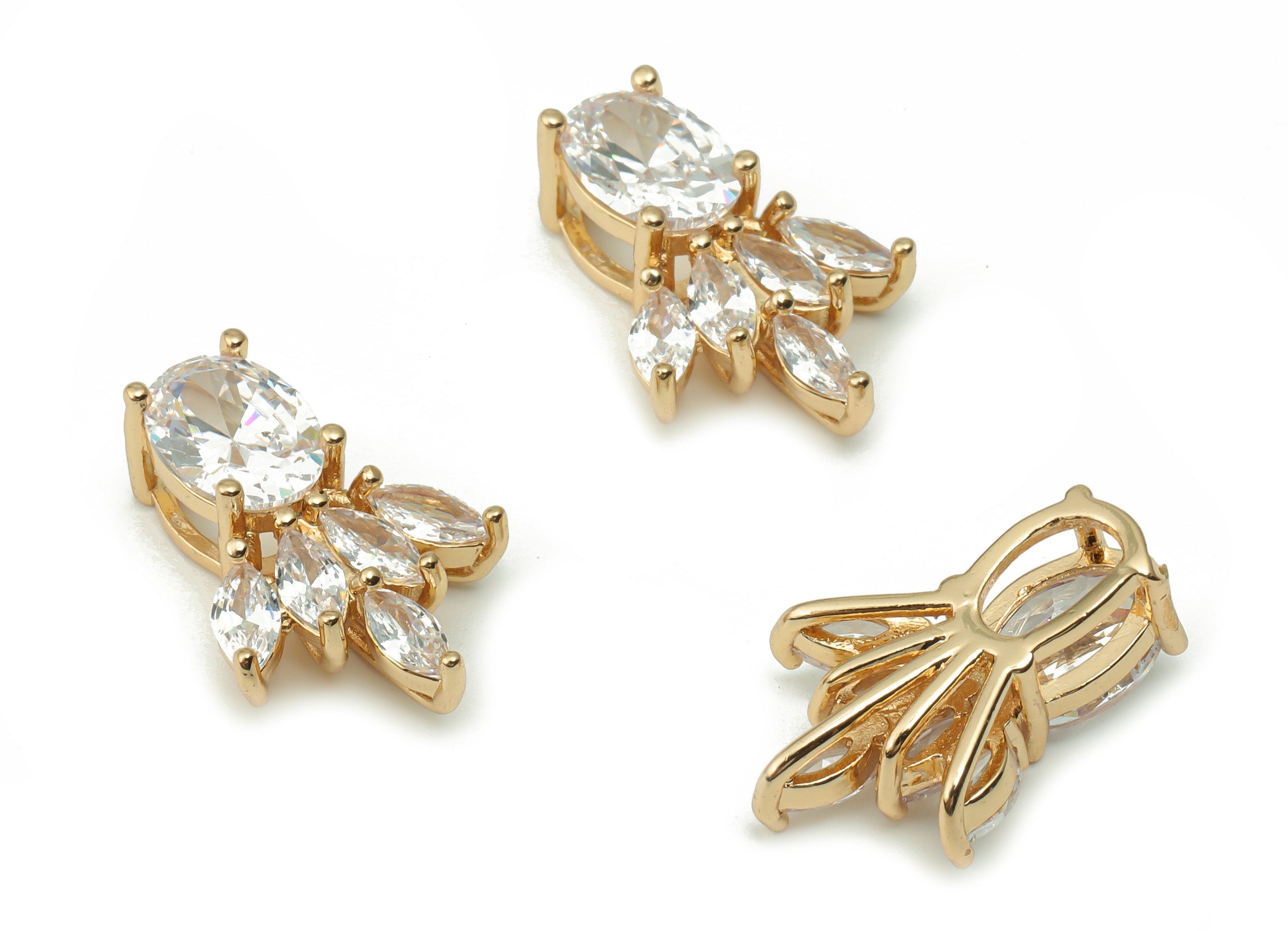 Brass Oval Drops Earring Charms With Zircons - Gold Oval Drops Pendant - Gold Tone Plated Brass - Jewelry Supplies - 17.8x12.5x5.8mm-PP4920G - DOMEDBAZAAR