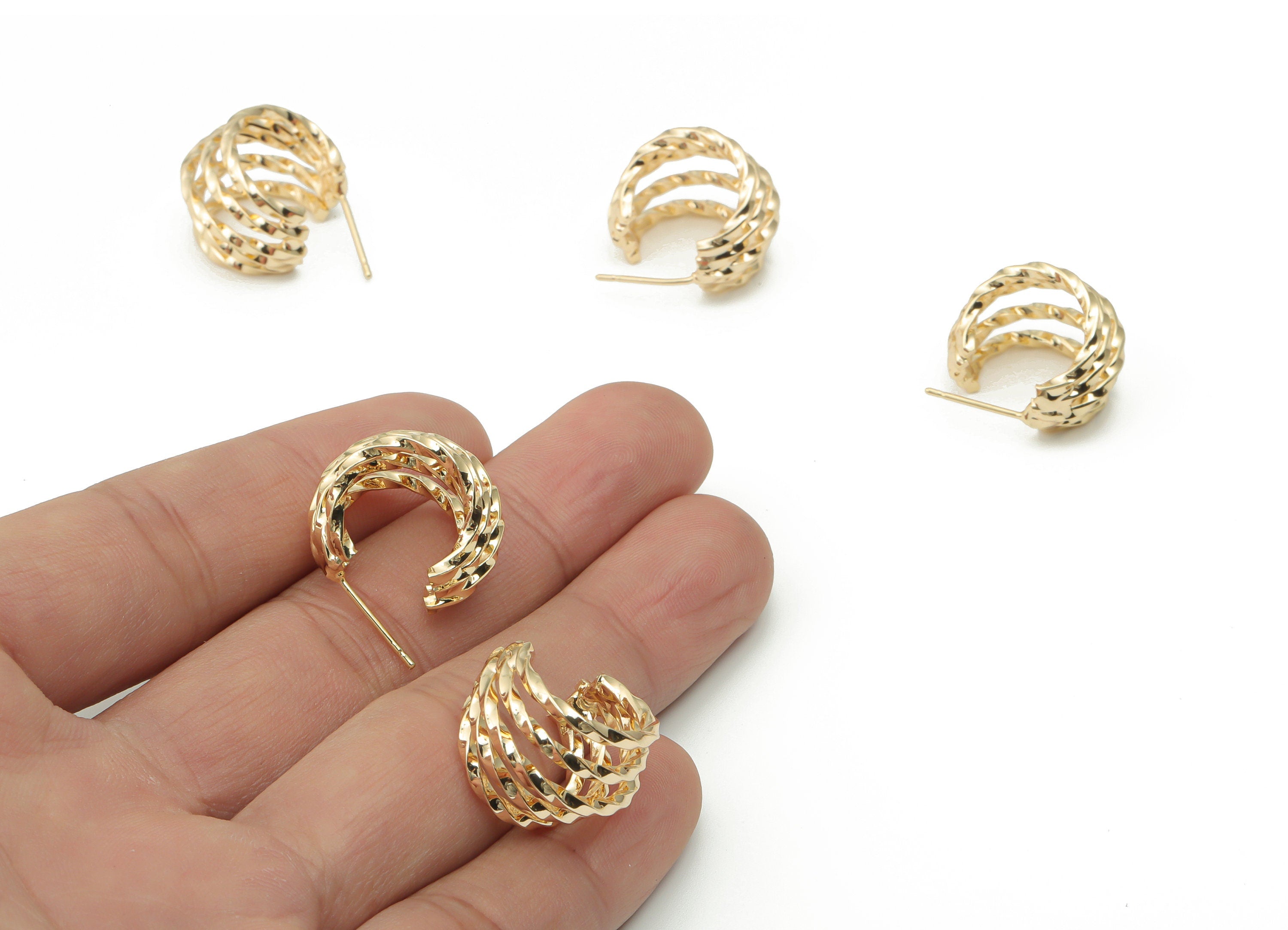 Brass Wavy C Earring Post - Gold C Hoop Earring Stud - 18K Real Gold Plated Brass - Brass Stud - Jewelry Supply - 18.7x17.1x1.6mm - RGP4169 - DOMEDBAZAAR