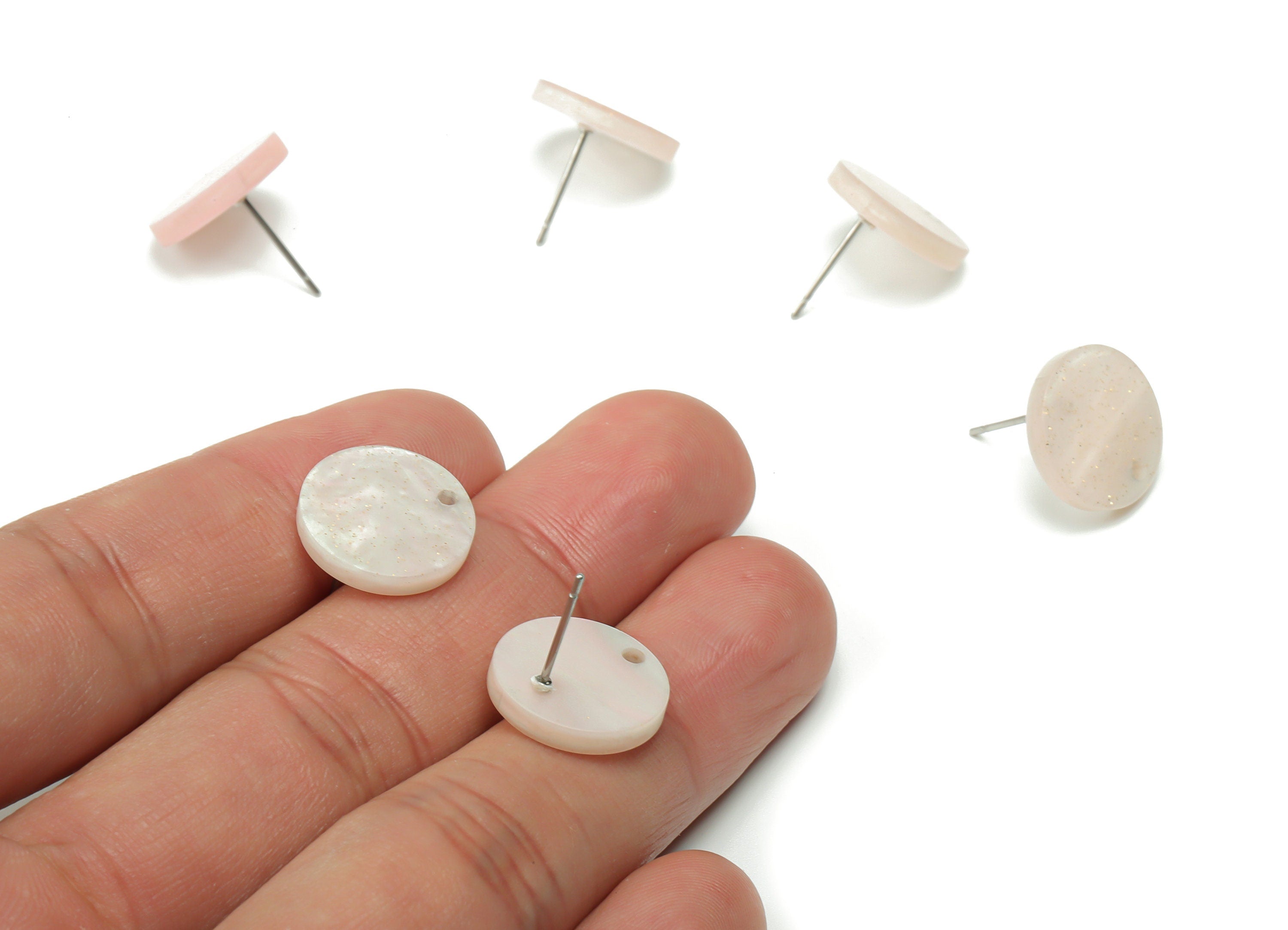 Acrylic Mini Round Earring Stud - Acrylic Circle Post - 316 Surgical Stainless Steel - Color Code:A744 - 14.81x14.7x2.79mm - AC1888-A744 - DOMEDBAZAAR