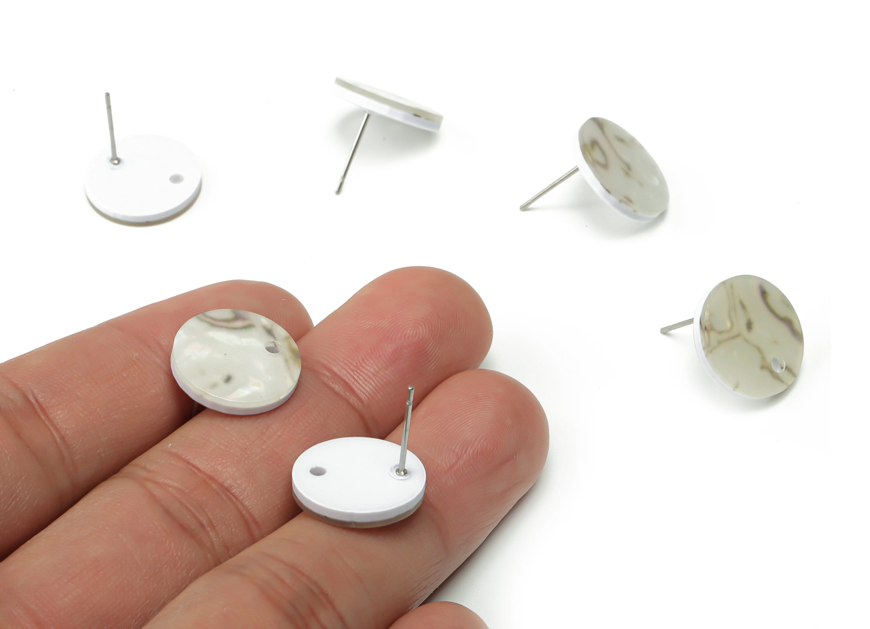 Acrylic Mini Round Earring Stud - Matte Circle Post - 316 Surgical Stainless Steel Stud - Color Code:A732 - 15.11x15.09x2.32mm - AC1888-A732 - DOMEDBAZAAR