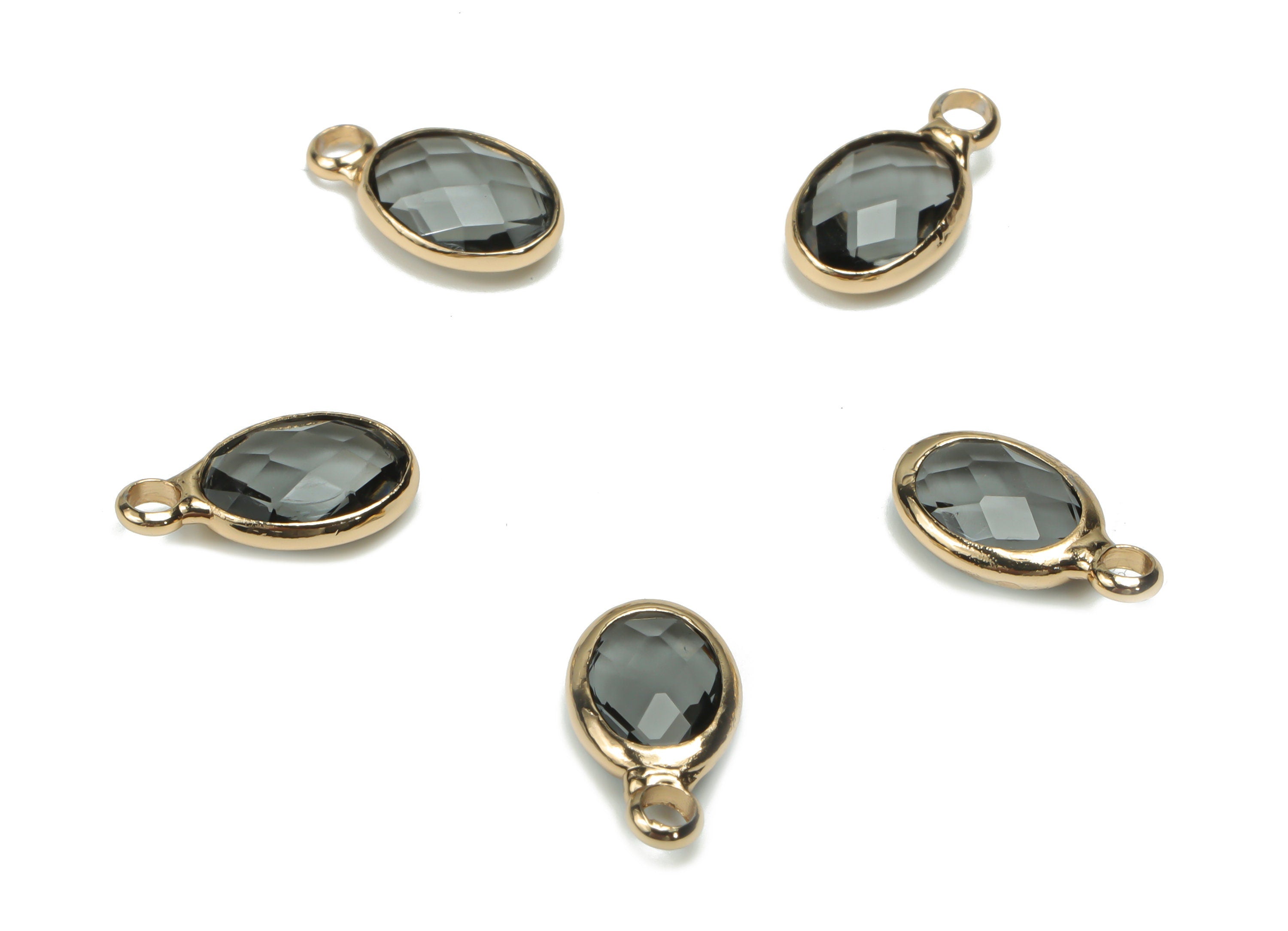 Glass Mini Oval Earring Charms - Brass Oval Pendant - Gold Tone Plated Brass - Faceted Glass - Jewelry Supplies - 11.84x6.69x3.2mm - GS1071A - DOMEDBAZAAR