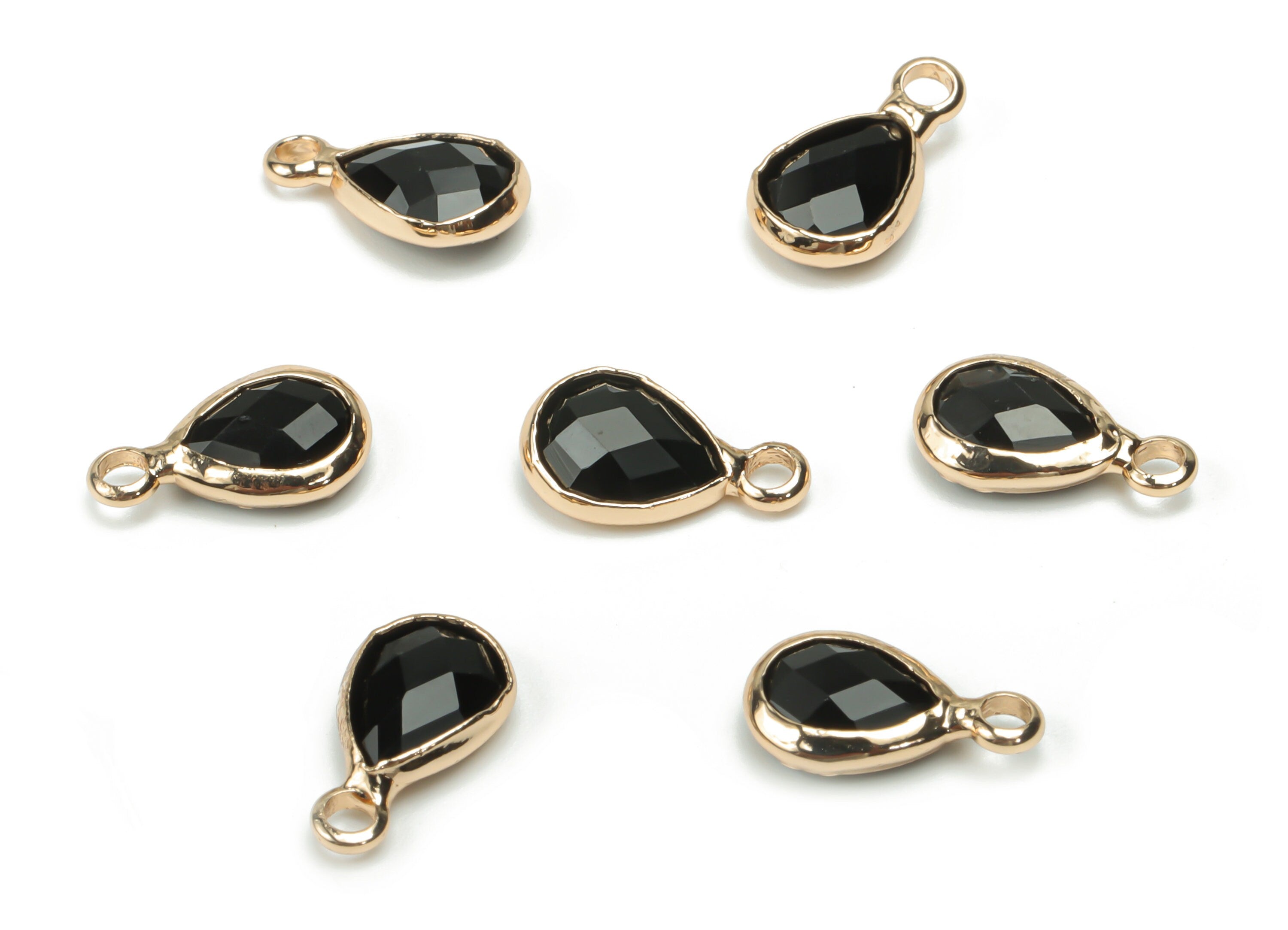 Glass Mini Drop Earring Charms - Brass Teardrop Frame Pendant - Gold Tone Plated Brass - Faceted Glass - 11.83x6.62x3.4mm - GS1068B - DOMEDBAZAAR