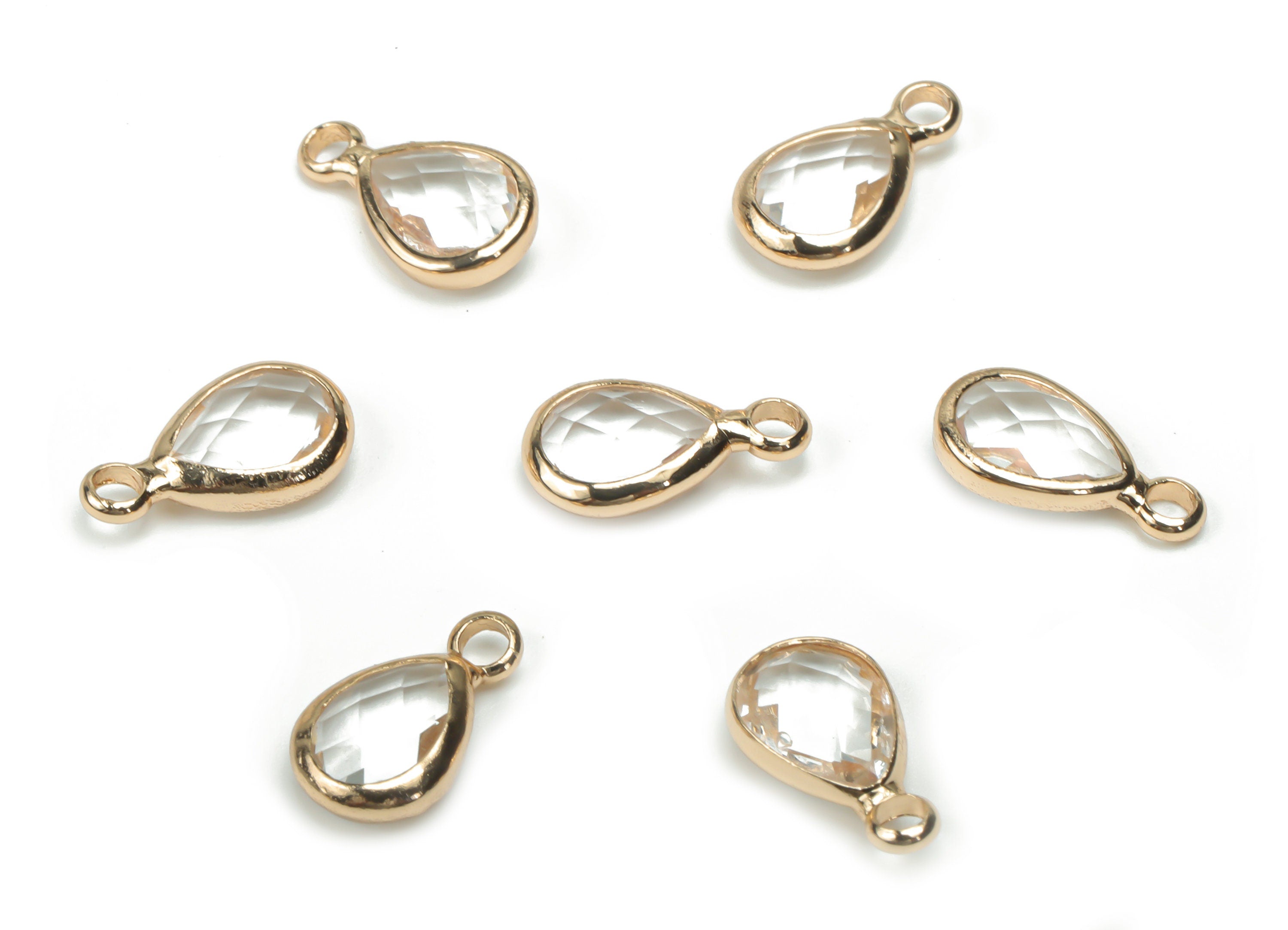Glass Mini Drop Earring Charms - Brass Teardrop Frame Pendant - Gold Tone Plated Brass - Faceted Glass - 11.72x6.67x3.18mm - GS1068C - DOMEDBAZAAR