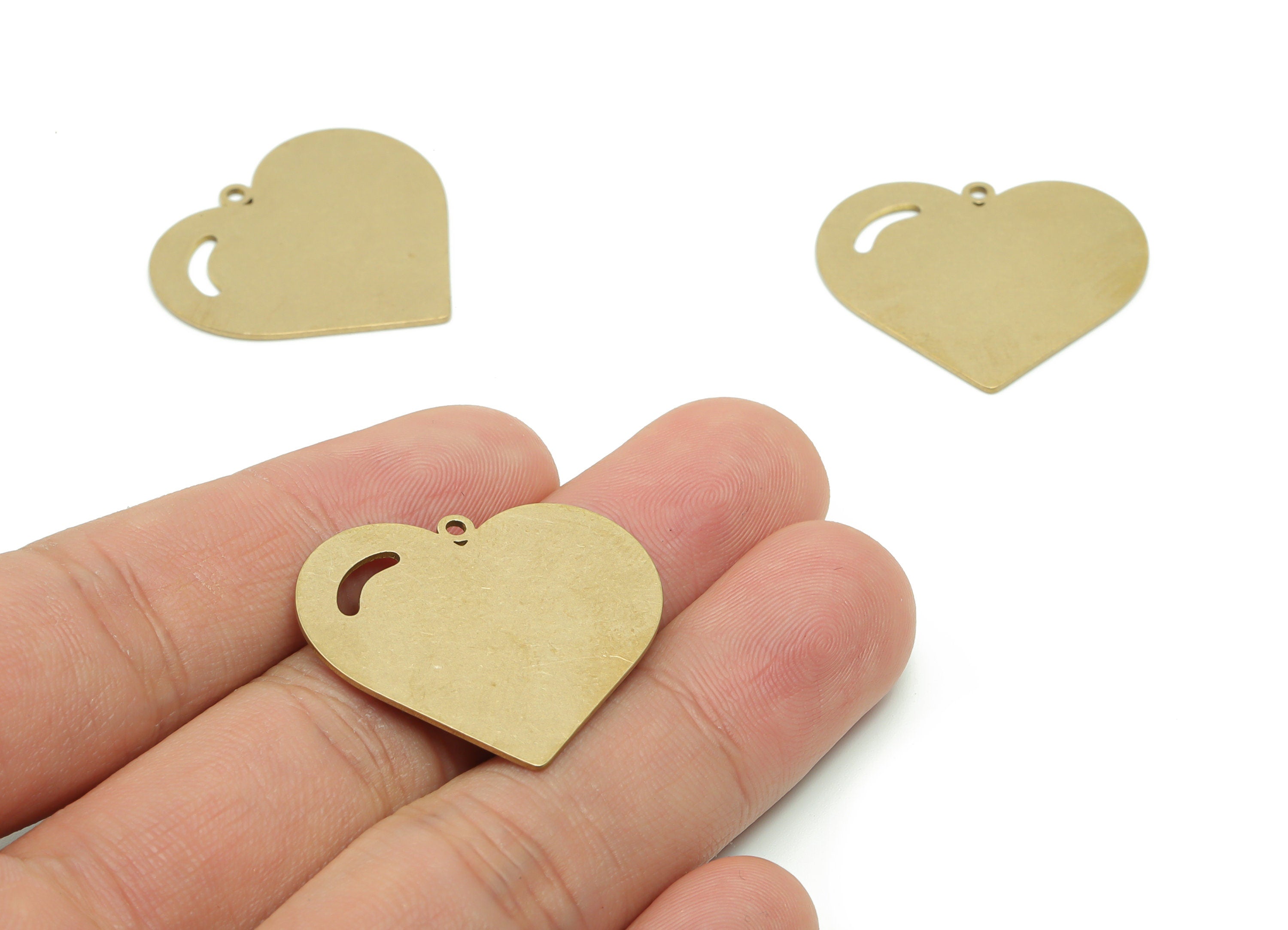 Personalized stamping blank - Brass Heart Earring Charms - Raw Brass Heart Pendant - Jewelry Making Supplies - 29.81x27.36x0.66mm - PPA0530 - DOMEDBAZAAR