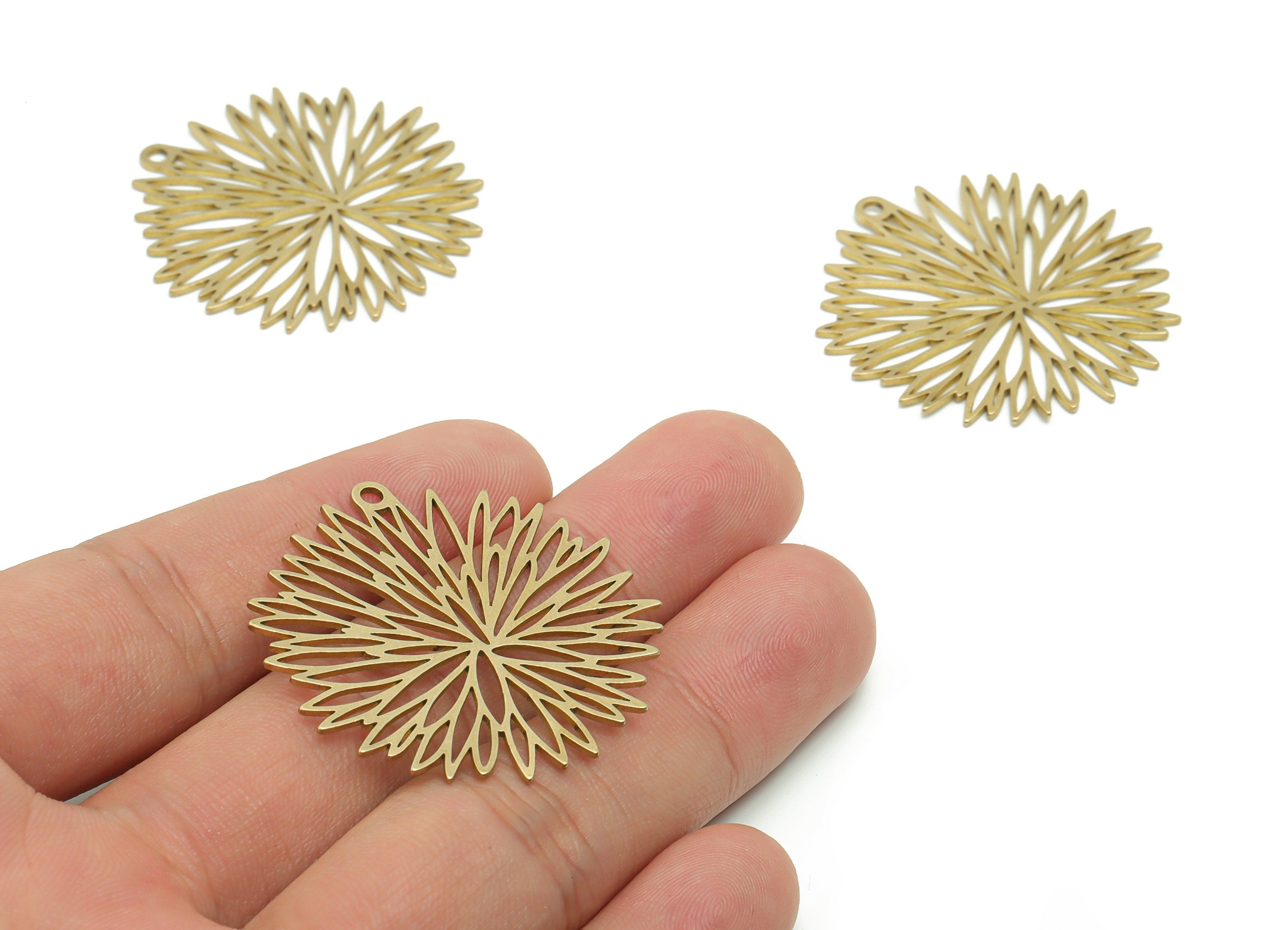Brass Dandelion Flower Earring Charms - Raw Brass Dandelion Flower Pendant - Jewelry Making Supplies - 37.63x37.3x0.81mm - PPA0883 - DOMEDBAZAAR