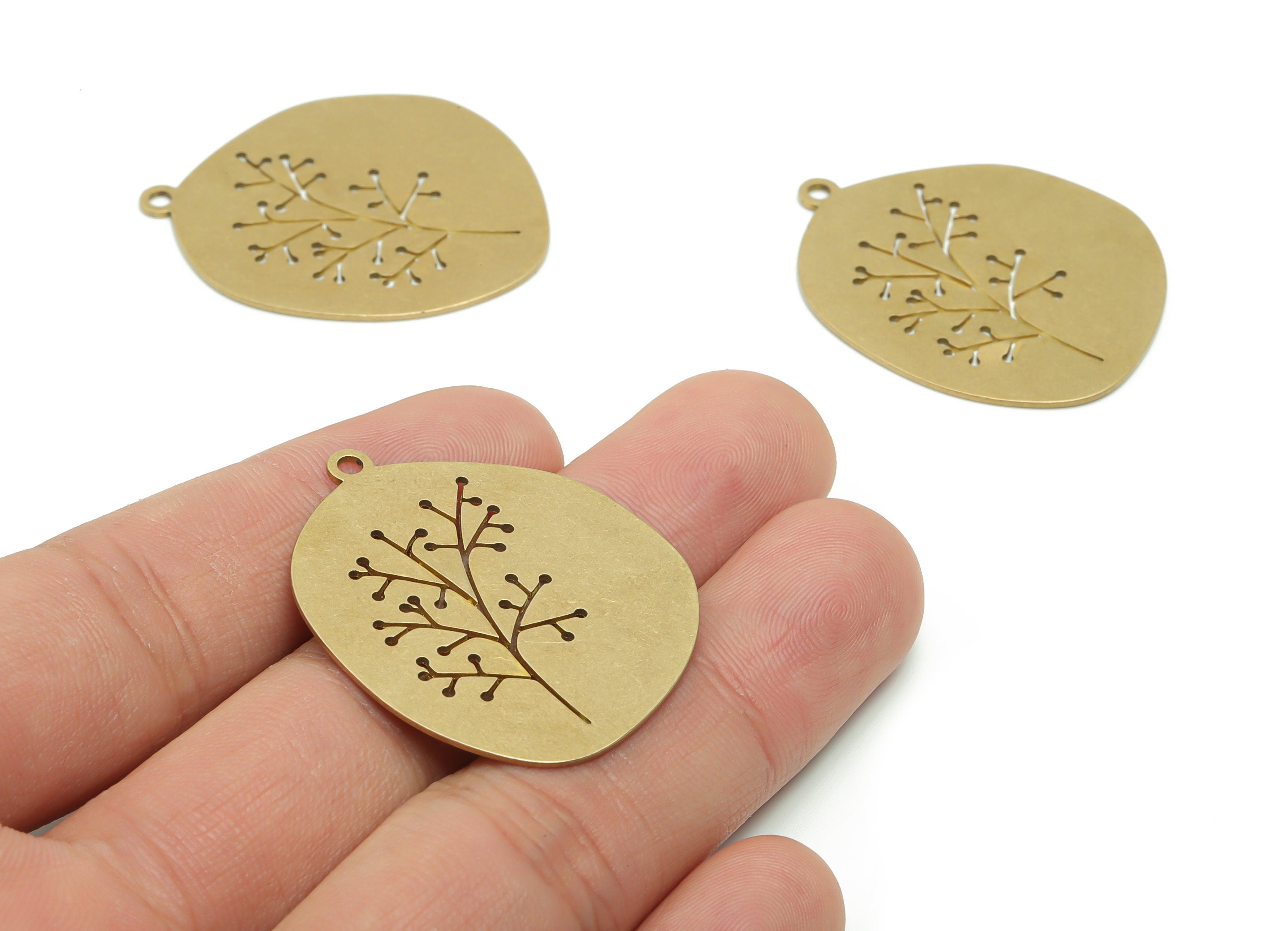 Brass Autumn Tree Earring Charms - Raw Brass Autumn Tree Pendant - Jewelry Making Supplies - 37.73x30.89x0.66mm - PPA0404 - DOMEDBAZAAR