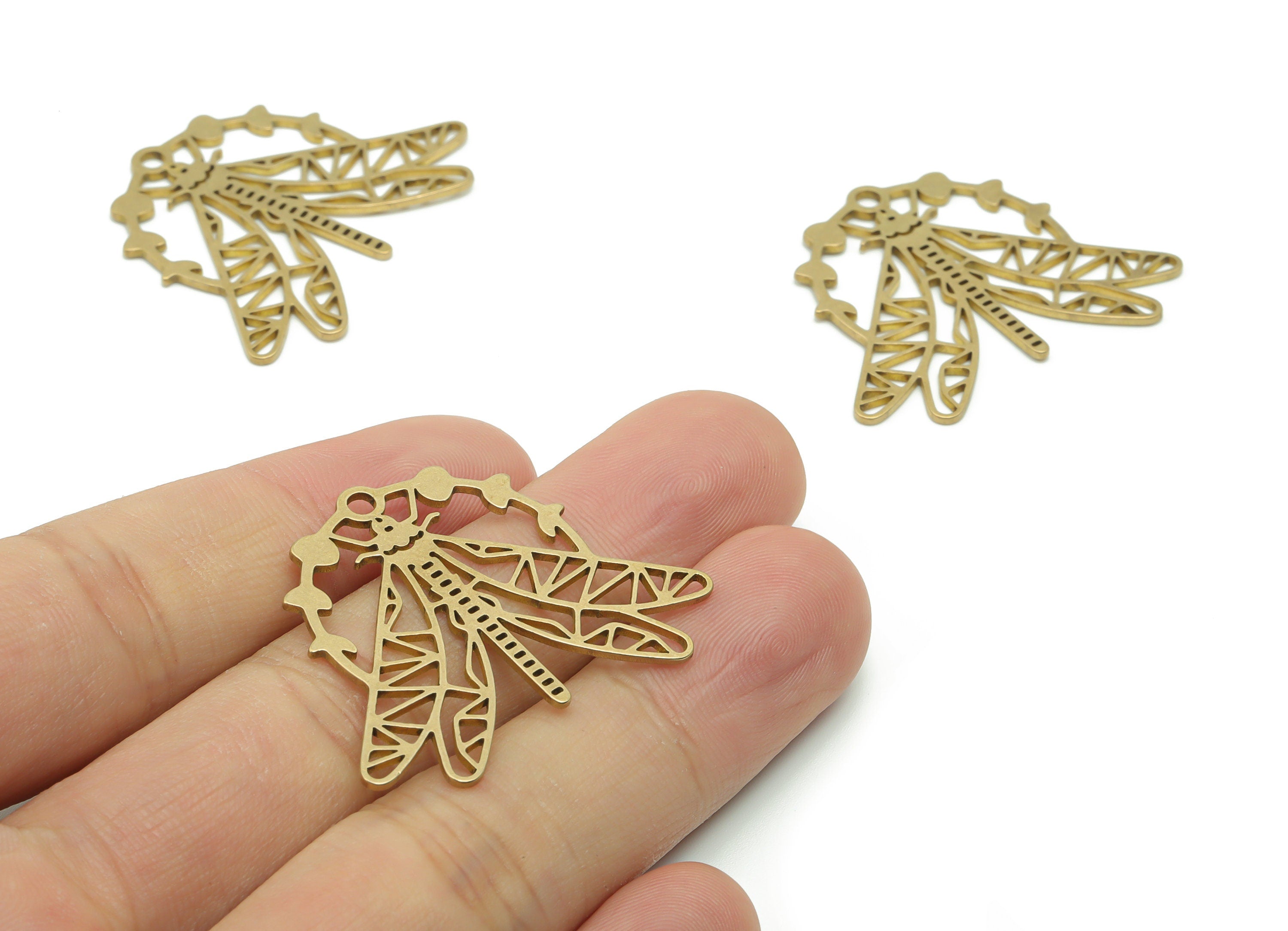 Brass Dragonfly Earring Charms - Raw Brass Dragonfly Phase of Moon Pendant - Jewelry Making Supplies - 37.64x29.82x0.85mm - PPA0511 - DOMEDBAZAAR