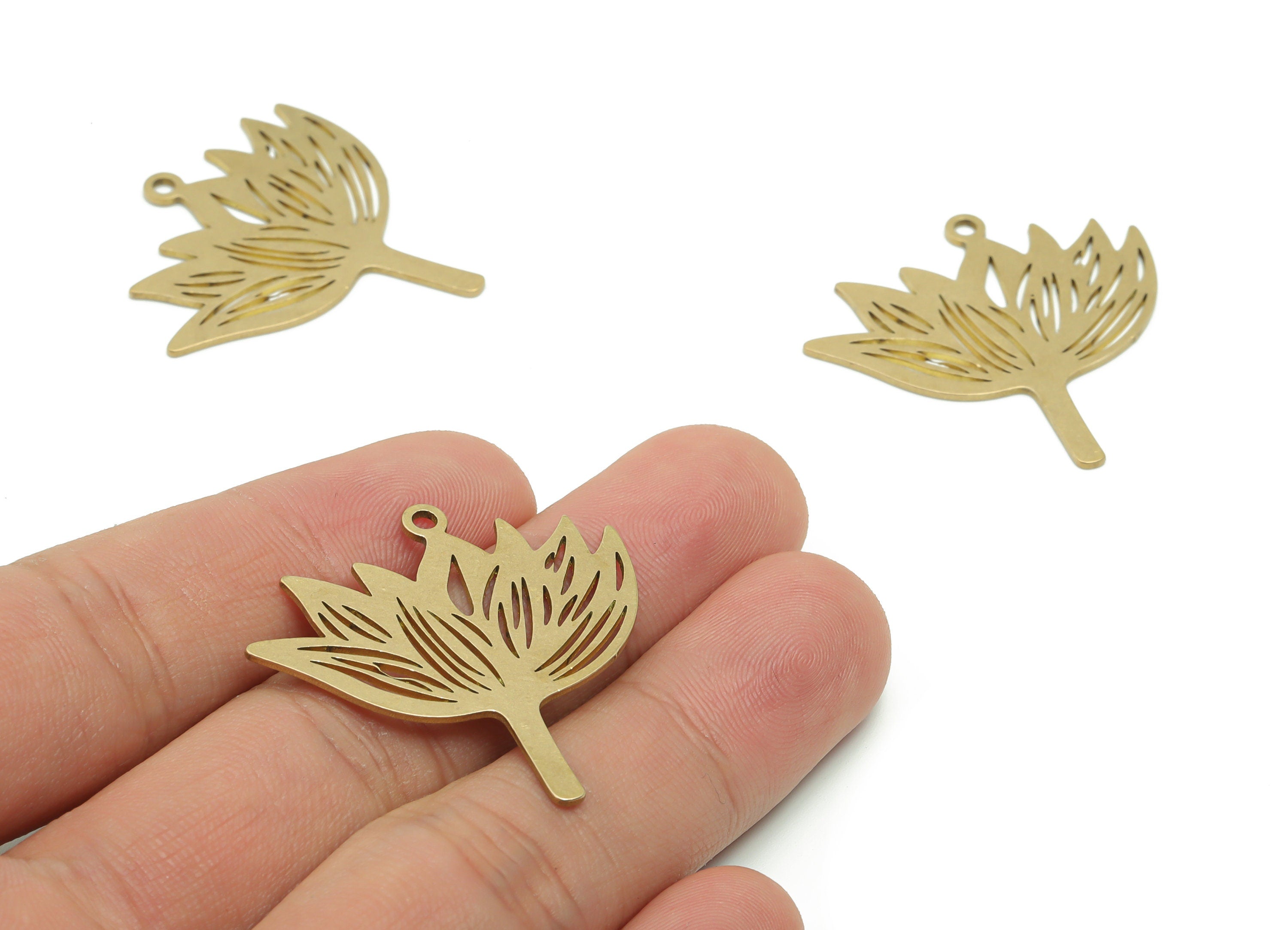 Brass Lotus Earring Charms - Raw Brass Flower Pendant - Jewelry Making Supplies - 35.18x34.45x0.77mm - PPA0637 - DOMEDBAZAAR