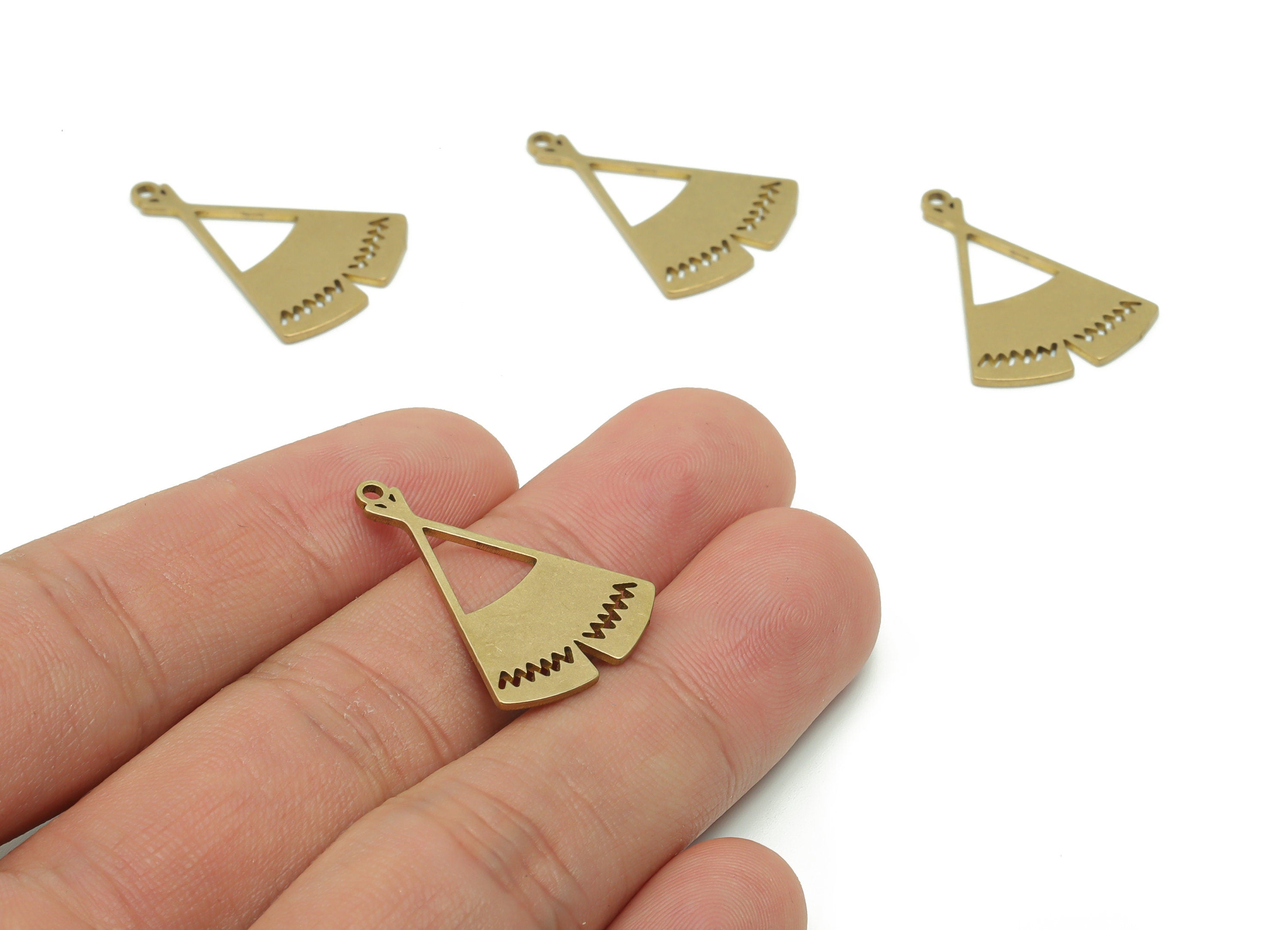 Brass Triangle Earring Charms - Raw Brass Skirt Wave Pendant - Jewelry Making Supplies - 26.83x19.13x0.84mm - PPA0418 - DOMEDBAZAAR