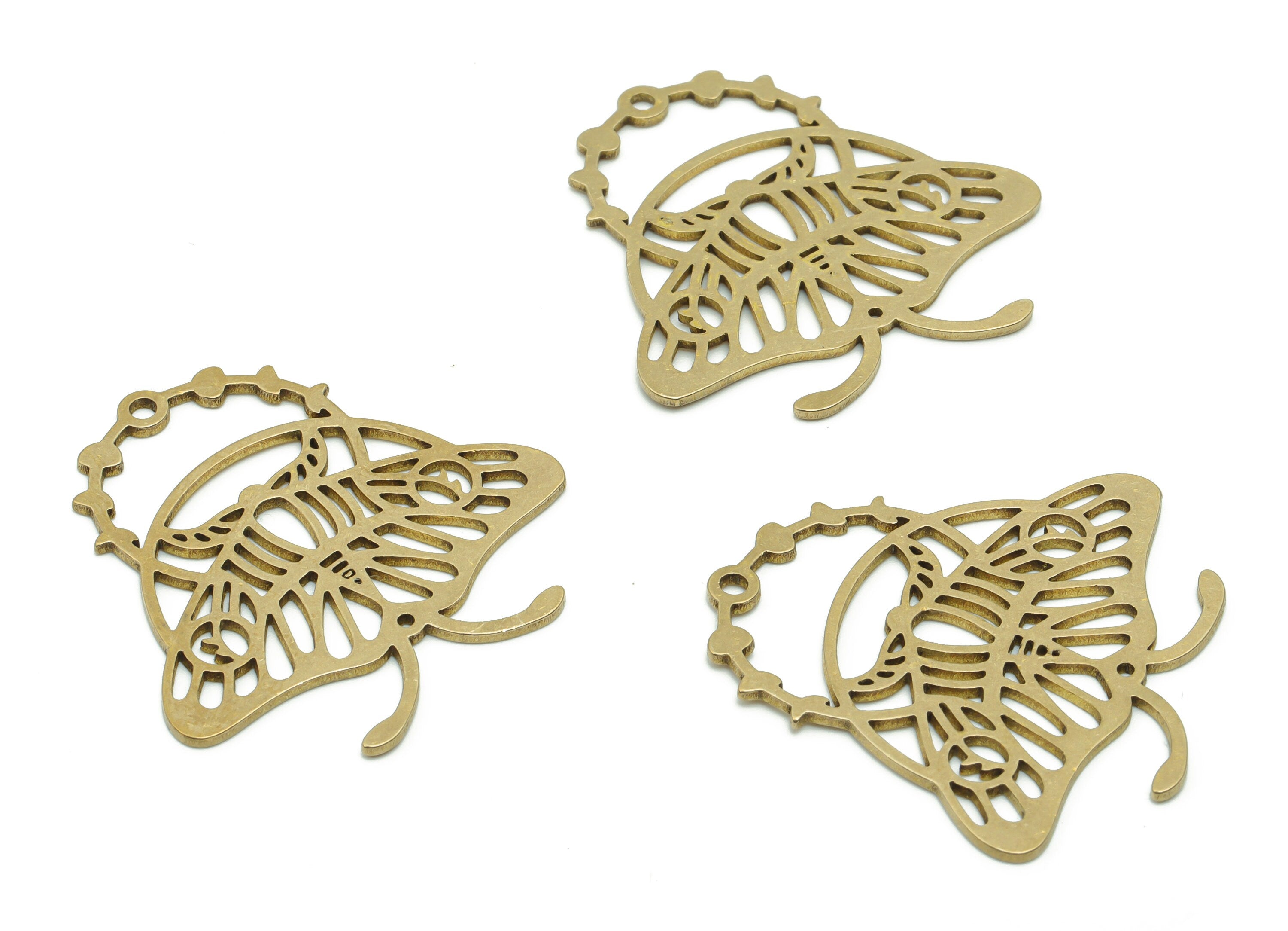 Brass Moth Earring Charms - Raw Brass Moth Phase of Moon Pendant - Jewelry Making Supplies - 32.64x32.22x0.99mm - PPZ0079 - DOMEDBAZAAR