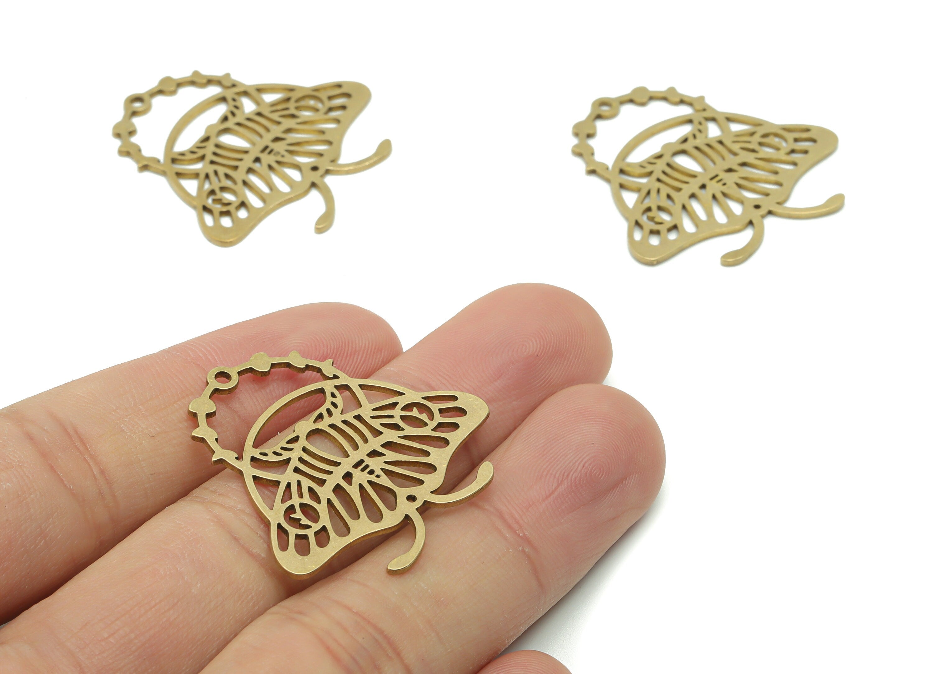 Brass Moth Earring Charms - Raw Brass Moth Phase of Moon Pendant - Jewelry Making Supplies - 32.64x32.22x0.99mm - PPZ0079 - DOMEDBAZAAR