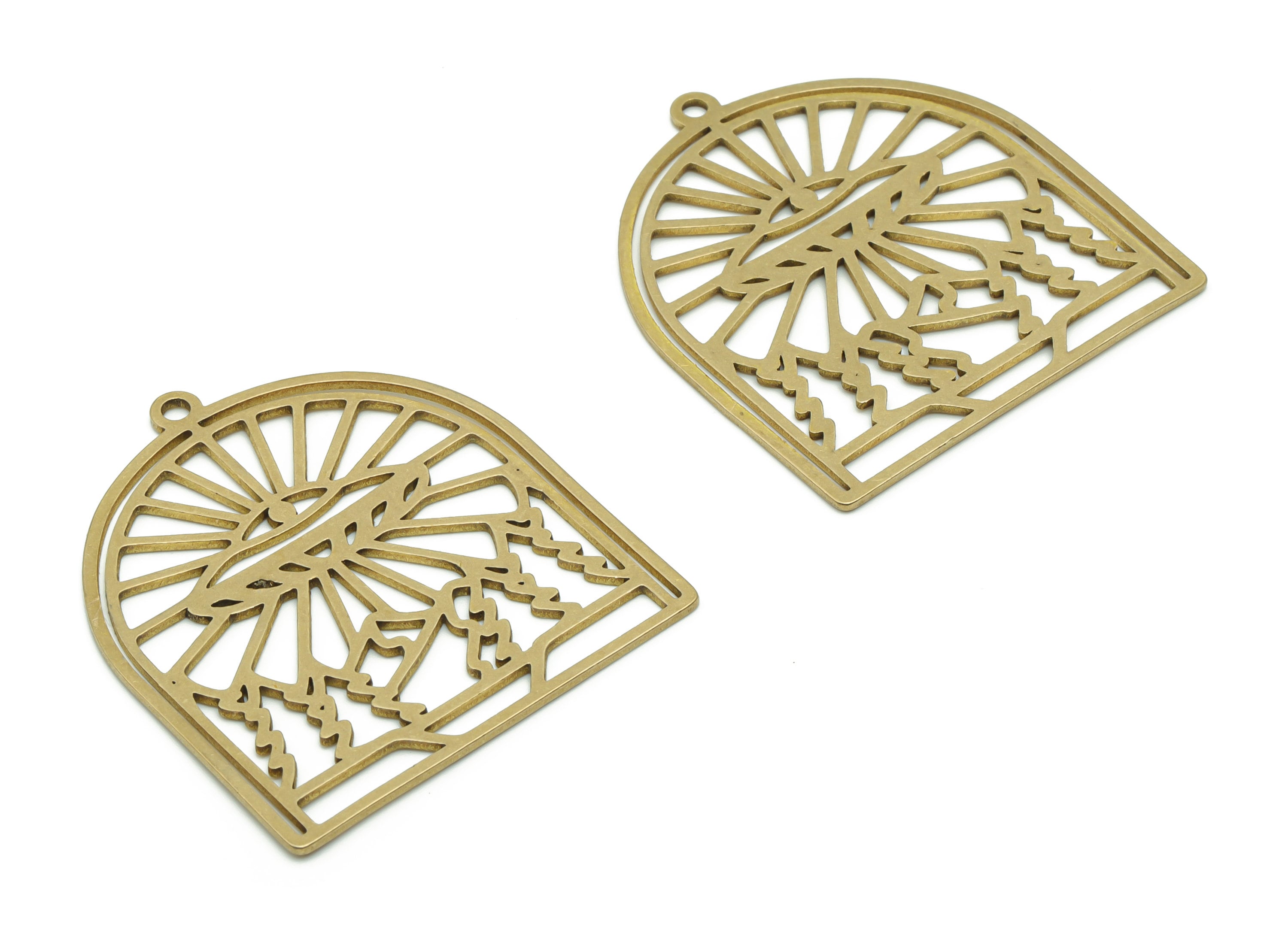 Brass Domed Eye Wave Earring Charms - Raw Brass Domed Eye Wave Pendant - Jewelry Making Supplies - 40.88x35.78x0.85mm - PPZ0059 - DOMEDBAZAAR