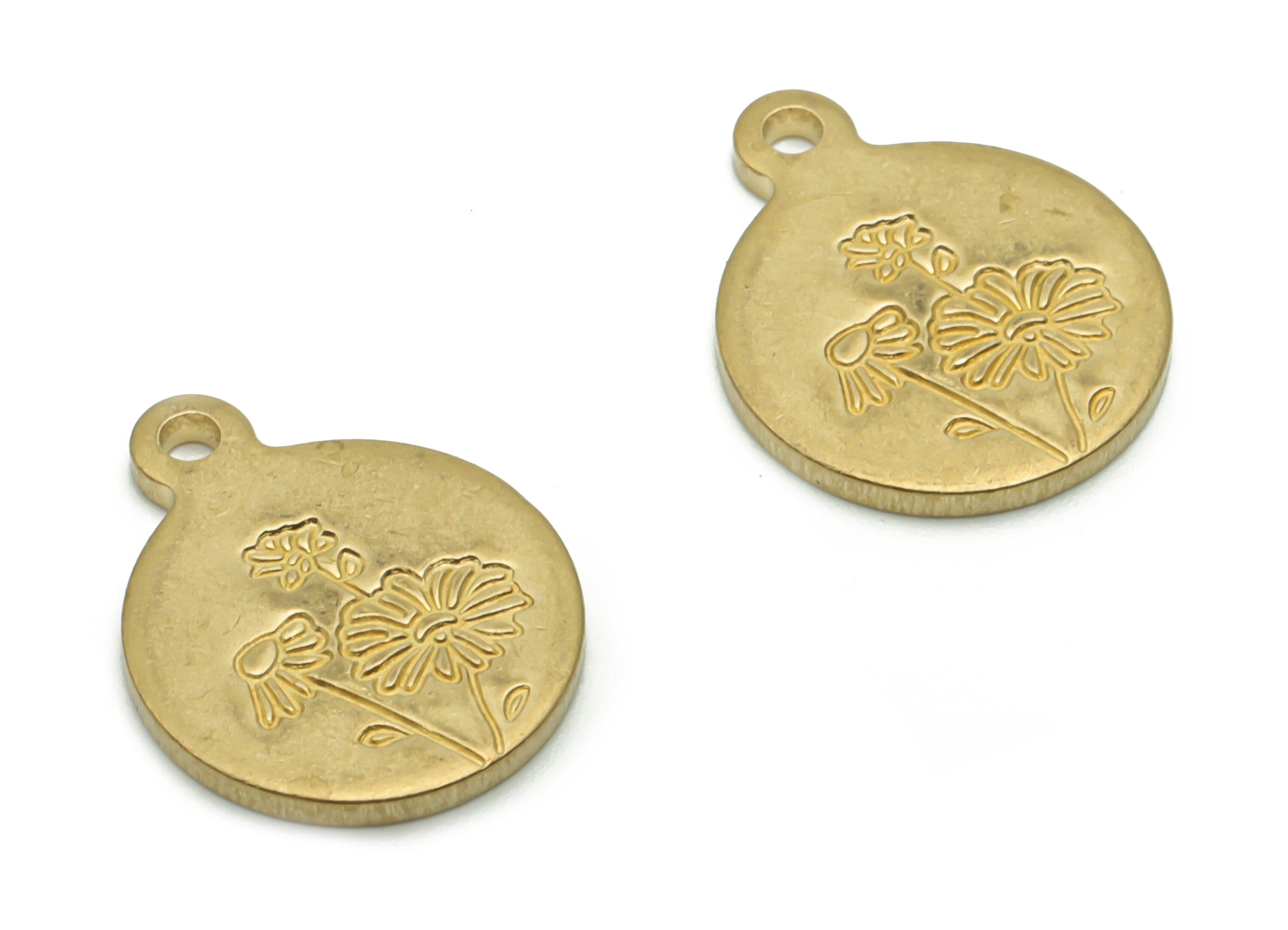 Brass Round Flower Earring Charms - Raw Brass Flower Engraved Pendant - DIY Jewelry Making Supplies - 14.91x11.95x1.22mm - PP4962 - DOMEDBAZAAR