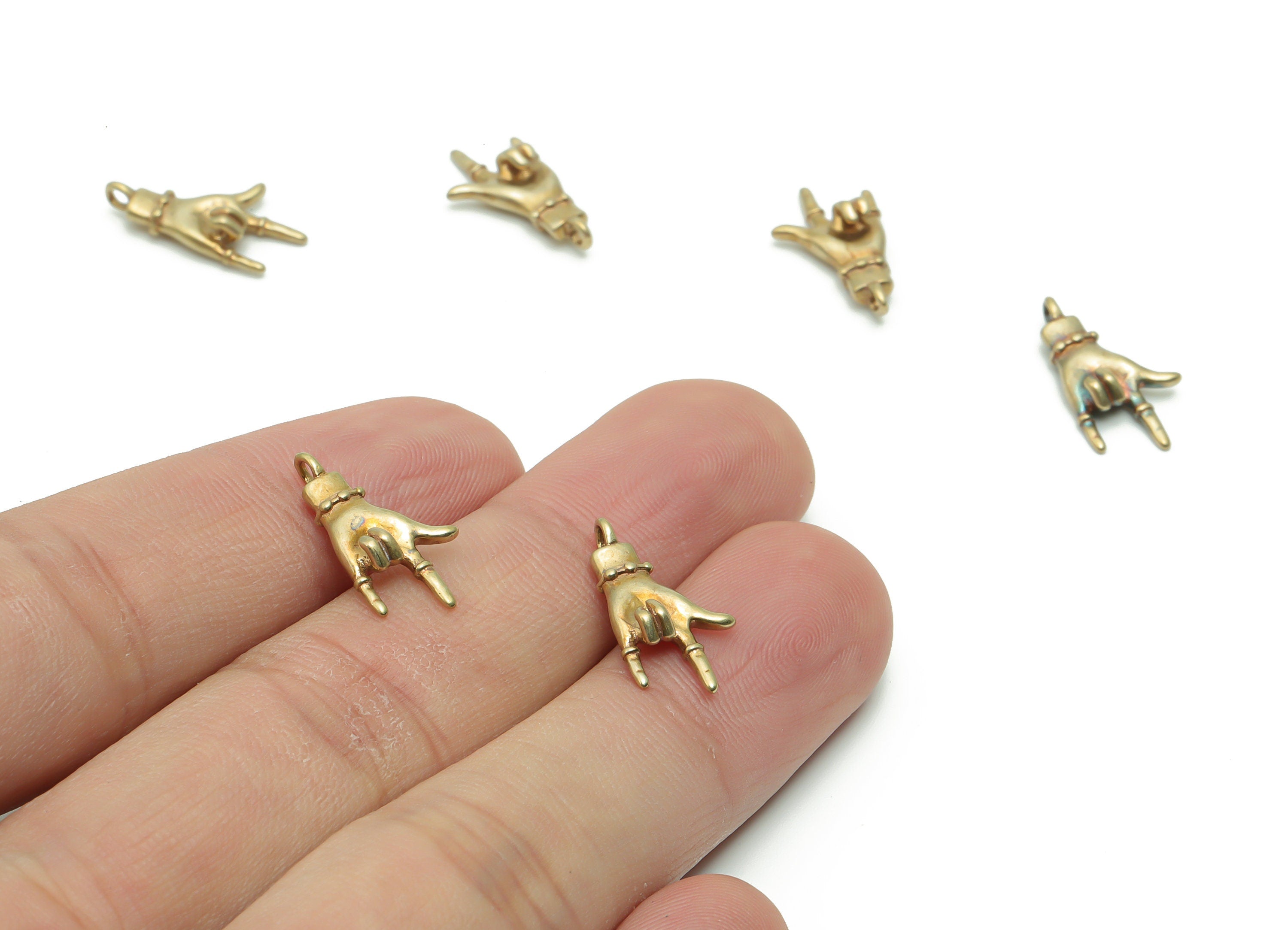 Brass Hand Sign Earring Charms - Raw Brass Love Hand Pendant - Jewelry Making Supplies - 17.77x9.72x2.97mm - PP4939 - DOMEDBAZAAR