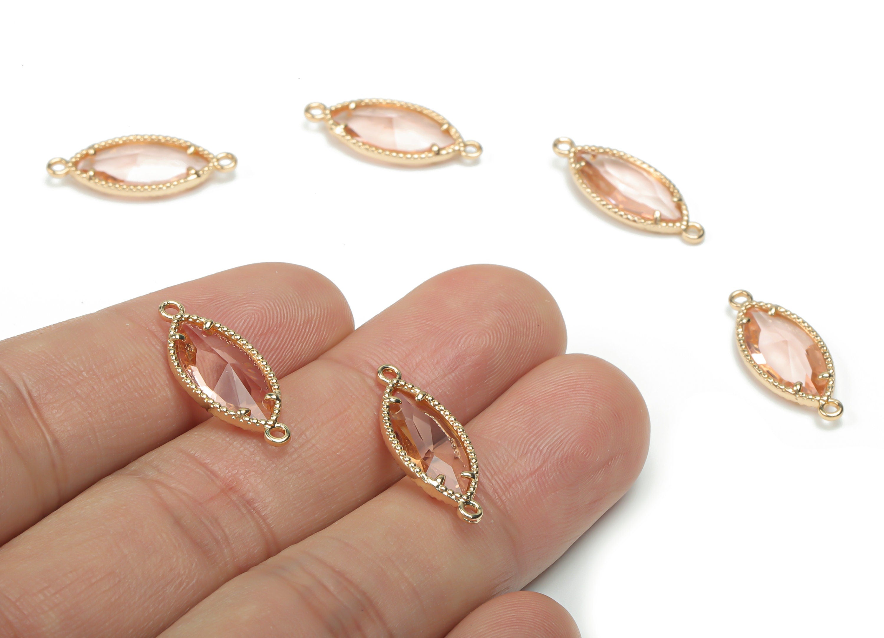 Glass Marquise Earring Connector - Brass Oval Frame Charms and Pendant - Gold Tone Plated Brass - Jewelry Supplies - 21.4x8.5x4.6mm -GS1073B - DOMEDBAZAAR