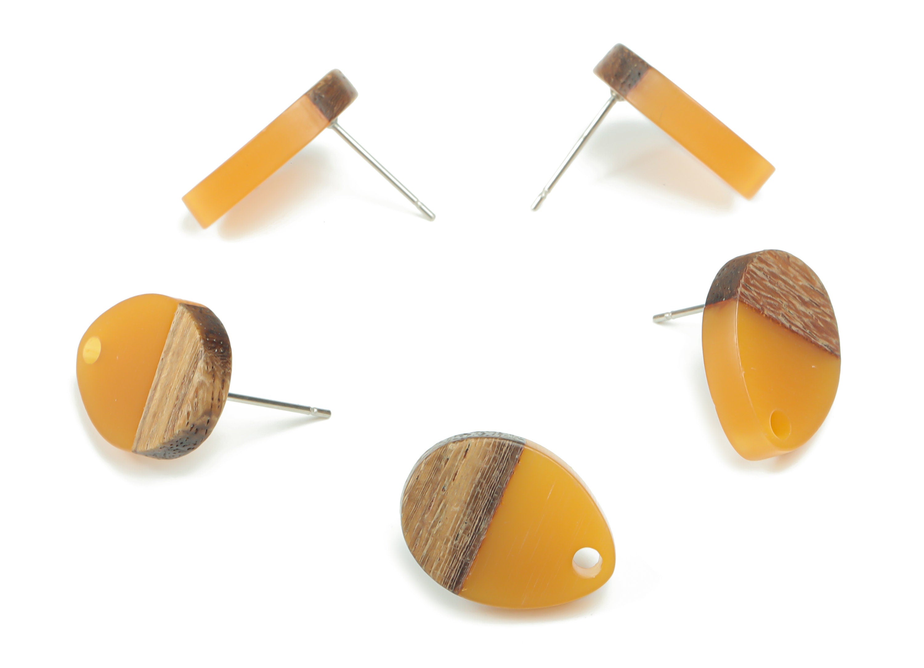 Natural Wooden Drop Earring Stud - Resin Drop Post - 316 Surgical Stainless Steel Stud - Jewelry Supplies - 17.44x13.05x3.1mm - BB1145B - DOMEDBAZAAR