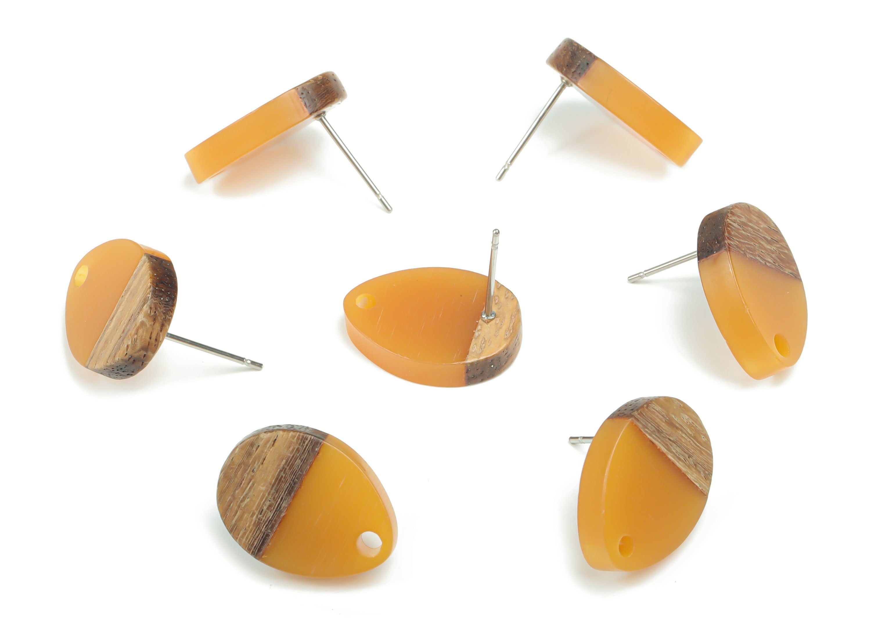 Natural Wooden Drop Earring Stud - Resin Drop Post - 316 Surgical Stainless Steel Stud - Jewelry Supplies - 17.44x13.05x3.1mm - BB1145B - DOMEDBAZAAR