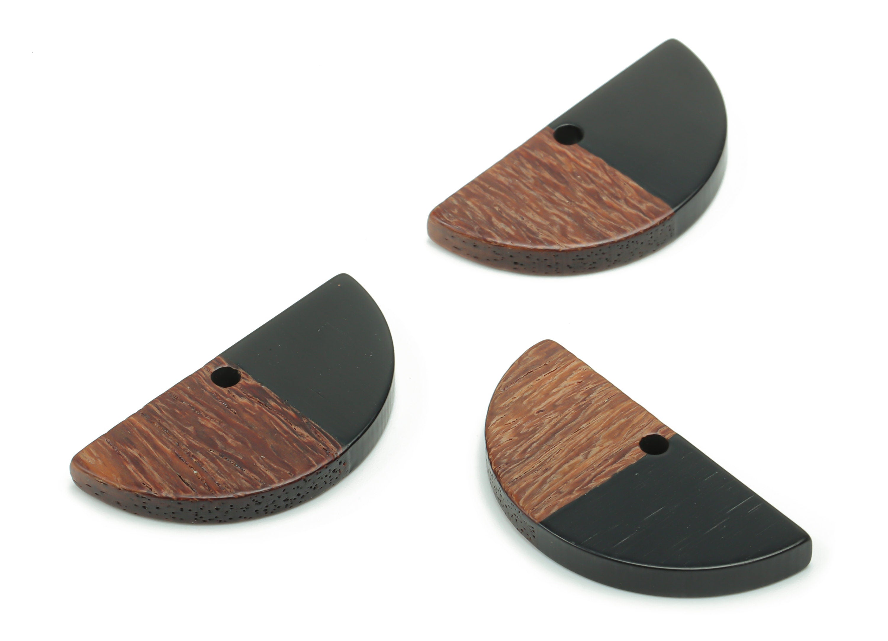 Natural Wooden Semicircle Earring Charms - Resin Half Moon Pendant - DIY Jewelry Making Supplies - 28.43x13.76x3.1mm - BB1137D - DOMEDBAZAAR
