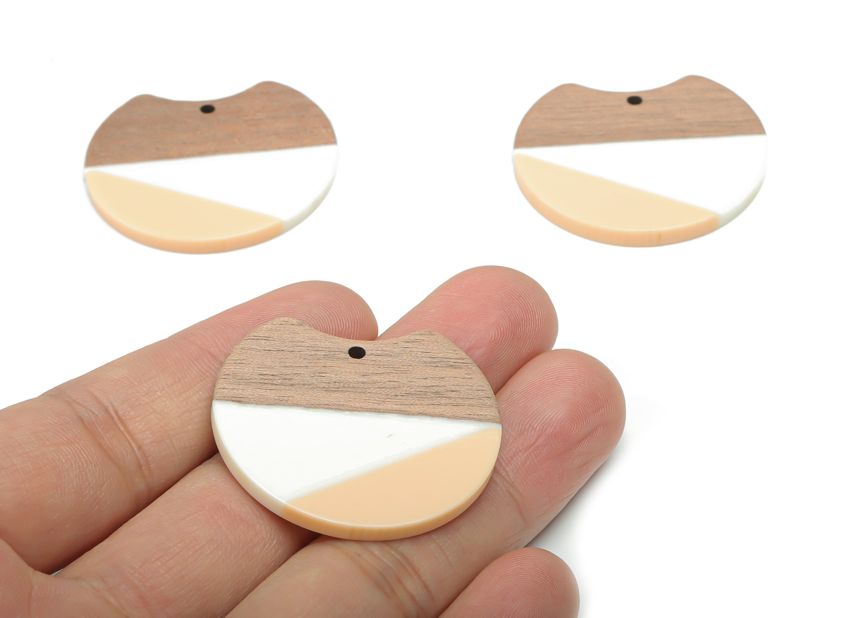 Natural Wooden Round Earring Charms - Resin Circle Pendant - DIY Jewelry Making Supplies - 36.7x33.83x2.82mm - BB1138 - DOMEDBAZAAR
