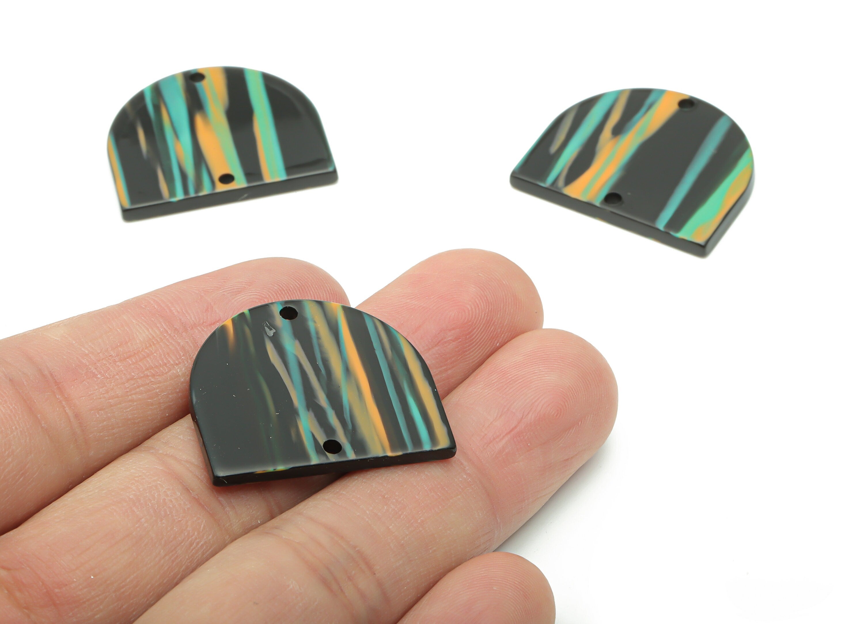 Acrylic Domed Earring Connector - Acrylic D Charms and Pendant - 2 Holes - Jewelry Supplies - Color Code:A801 - 27.63x24x2.5mm - AC1323-A801 - DOMEDBAZAAR