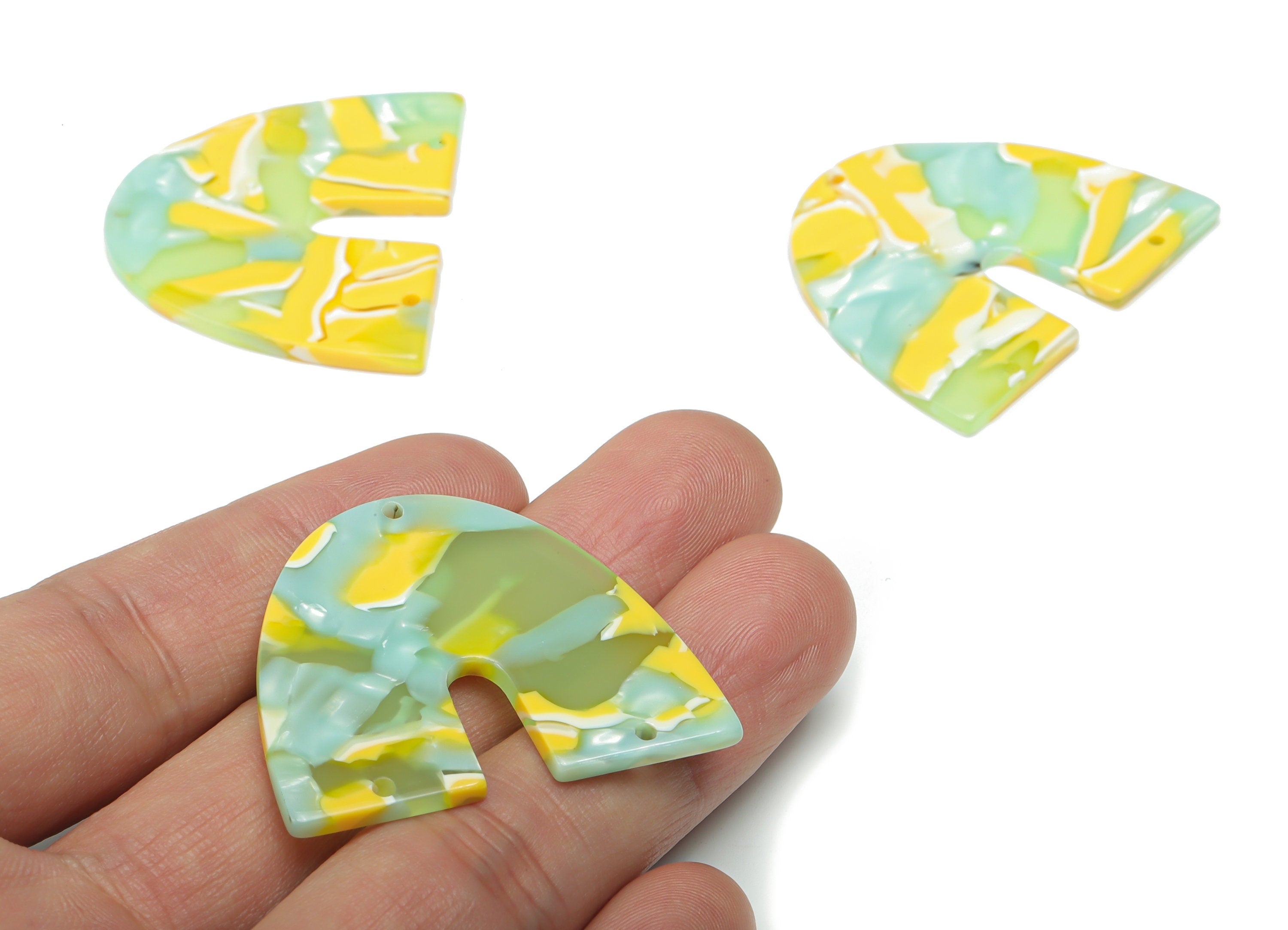 Acetate Domed U Earring Connectors - Acetate Geometry Charms - 3 Holes - Jewelry Supplies - Color Code:A798 - 41.4x34.9x2.5mm - AC2390-A798 - DOMEDBAZAAR