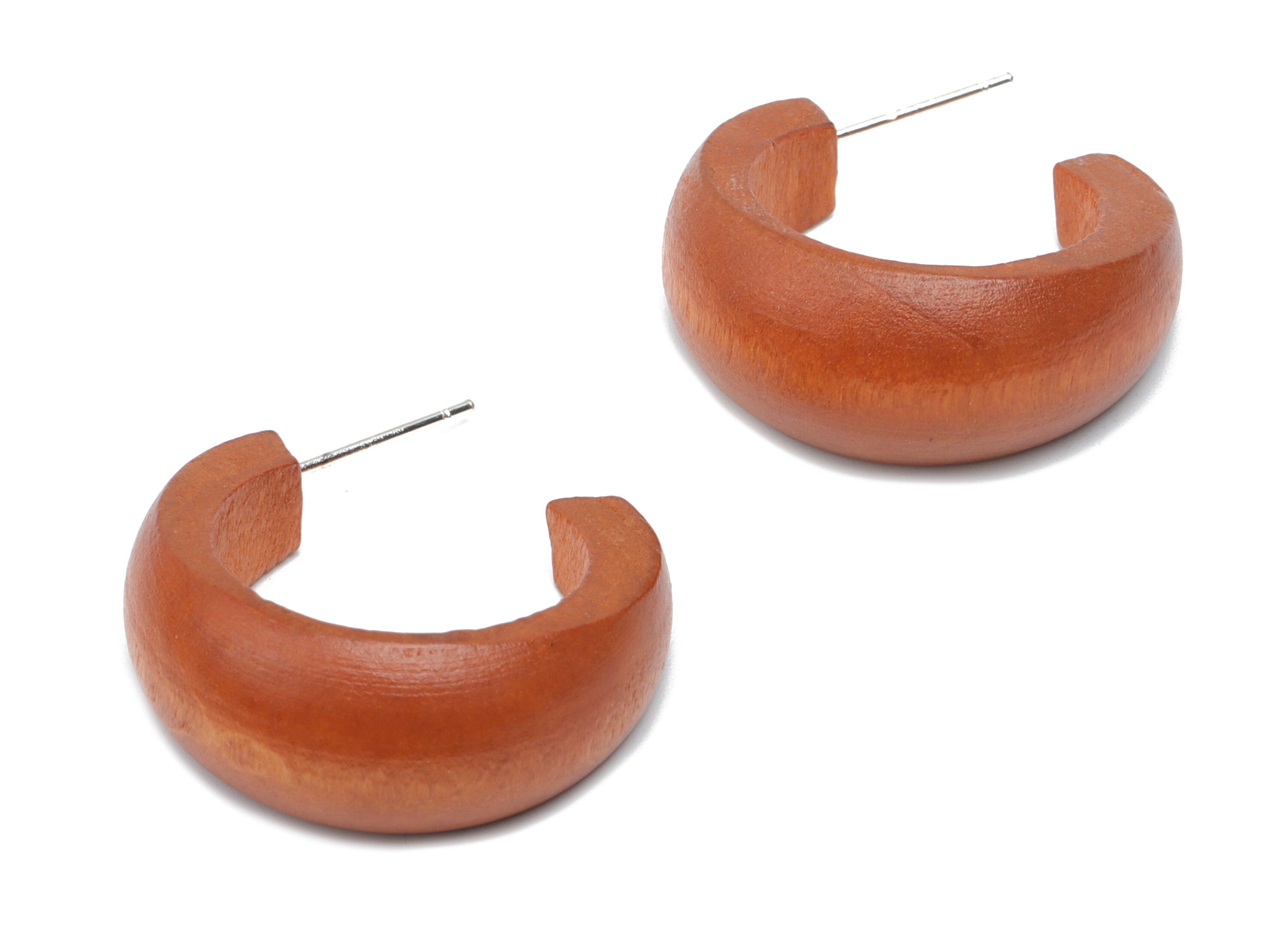 Guger Tree Wood C Hoop Earring Stud - Guger Tree Wood C Post - Silver Plated Brass Stud - Jewelry Supplies - 24.76x21.57x4.02mm - BB1147 - DOMEDBAZAAR