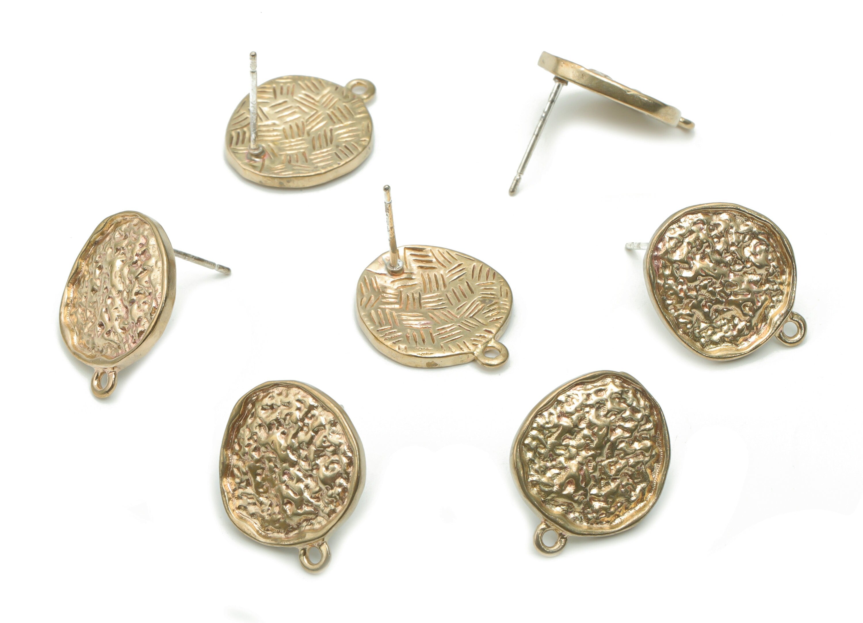 Brass Hammered Round Earring Stud - Raw Brass Circle Earring Post - Silver Plated Brass Stud - Jewelry Supplies - 17.45x14.01x1.8mm - PP5118 - DOMEDBAZAAR