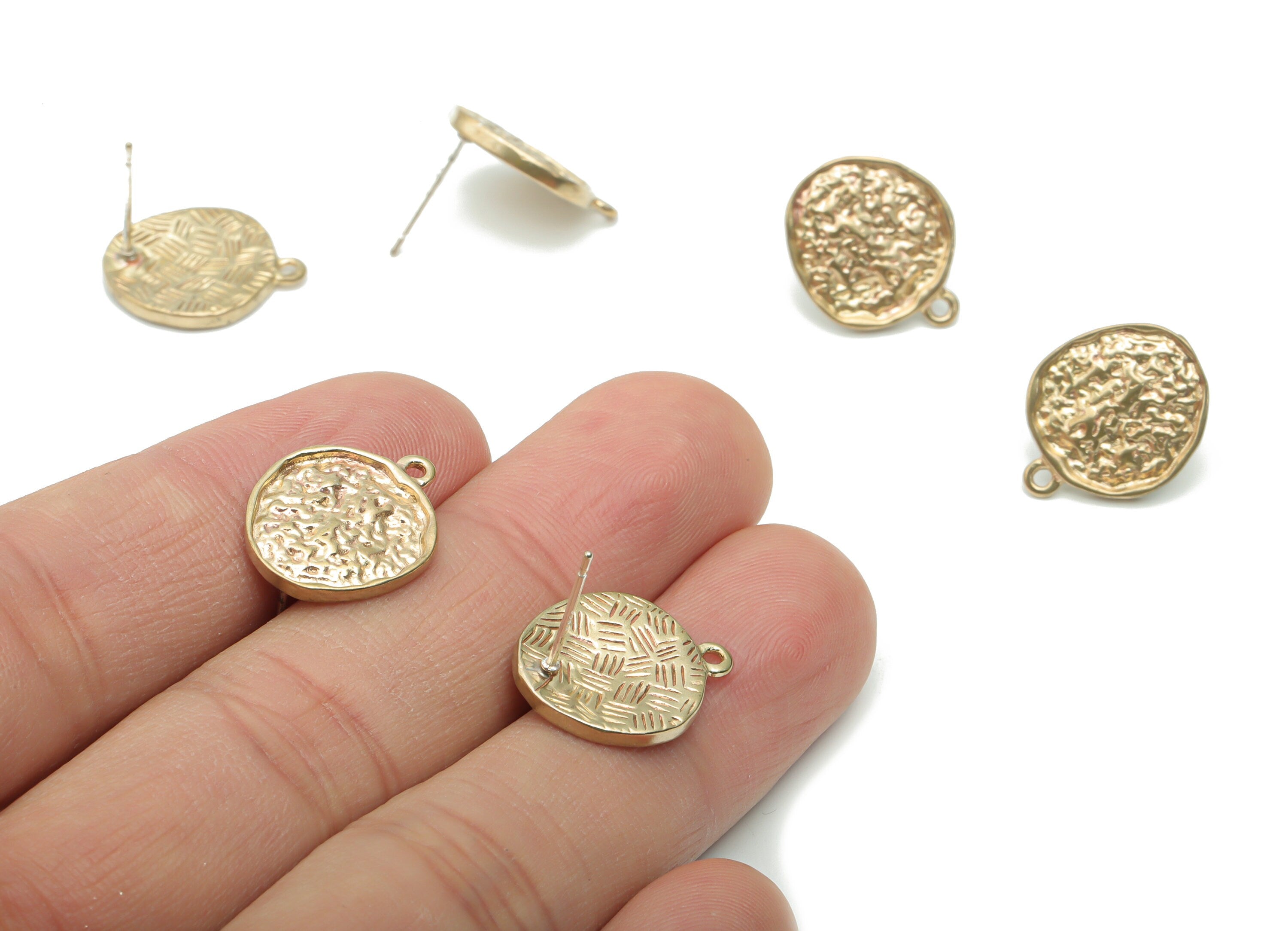 Brass Hammered Round Earring Stud - Raw Brass Circle Earring Post - Silver Plated Brass Stud - Jewelry Supplies - 17.45x14.01x1.8mm - PP5118 - DOMEDBAZAAR