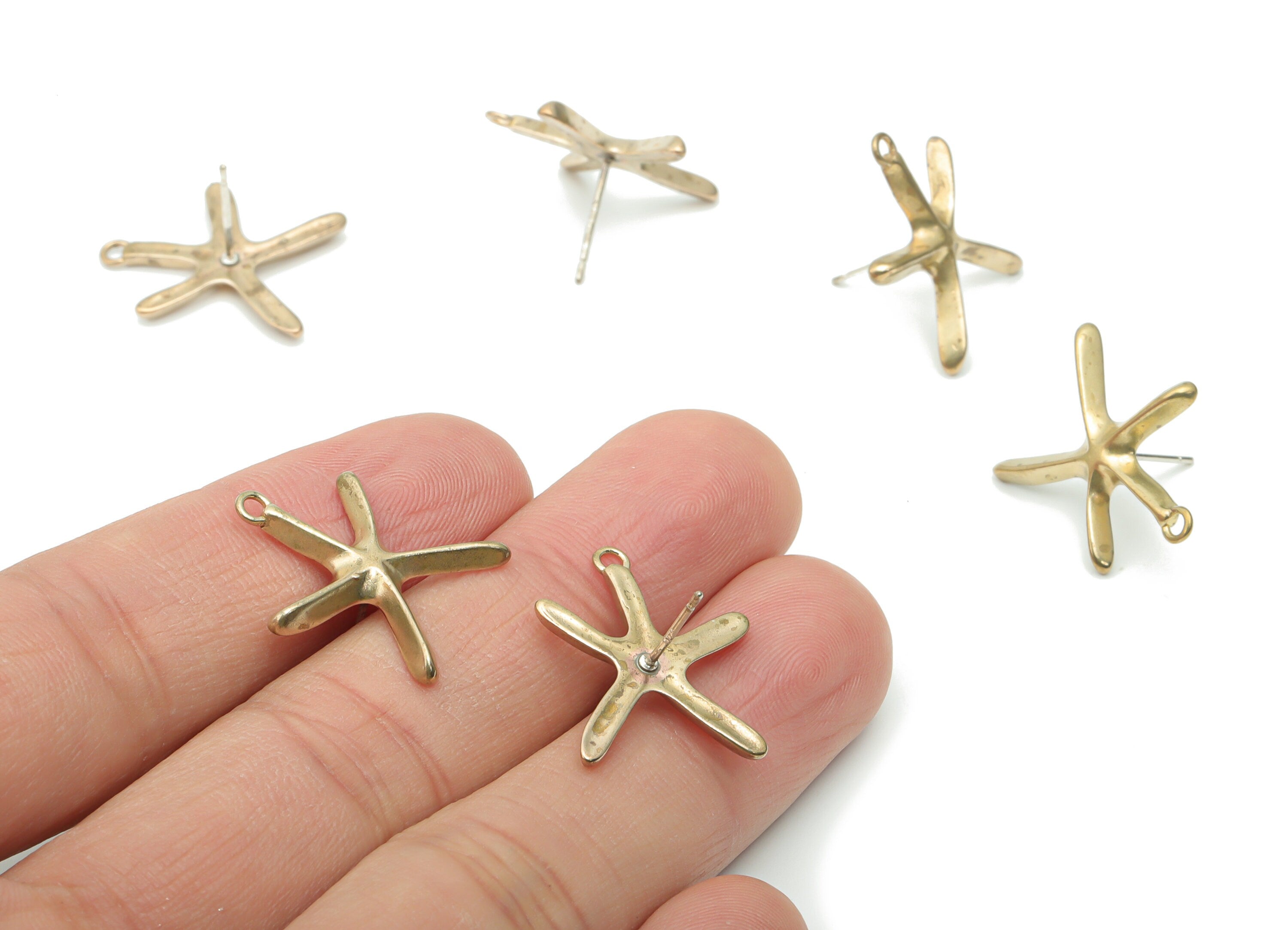 Brass Starfish Earring Stud With Loop - Raw Brass Star Earring Post - Silver Plated Brass Stud - Jewelry Supplies - 21.1x17.9x2.3mm - PP5111 - DOMEDBAZAAR