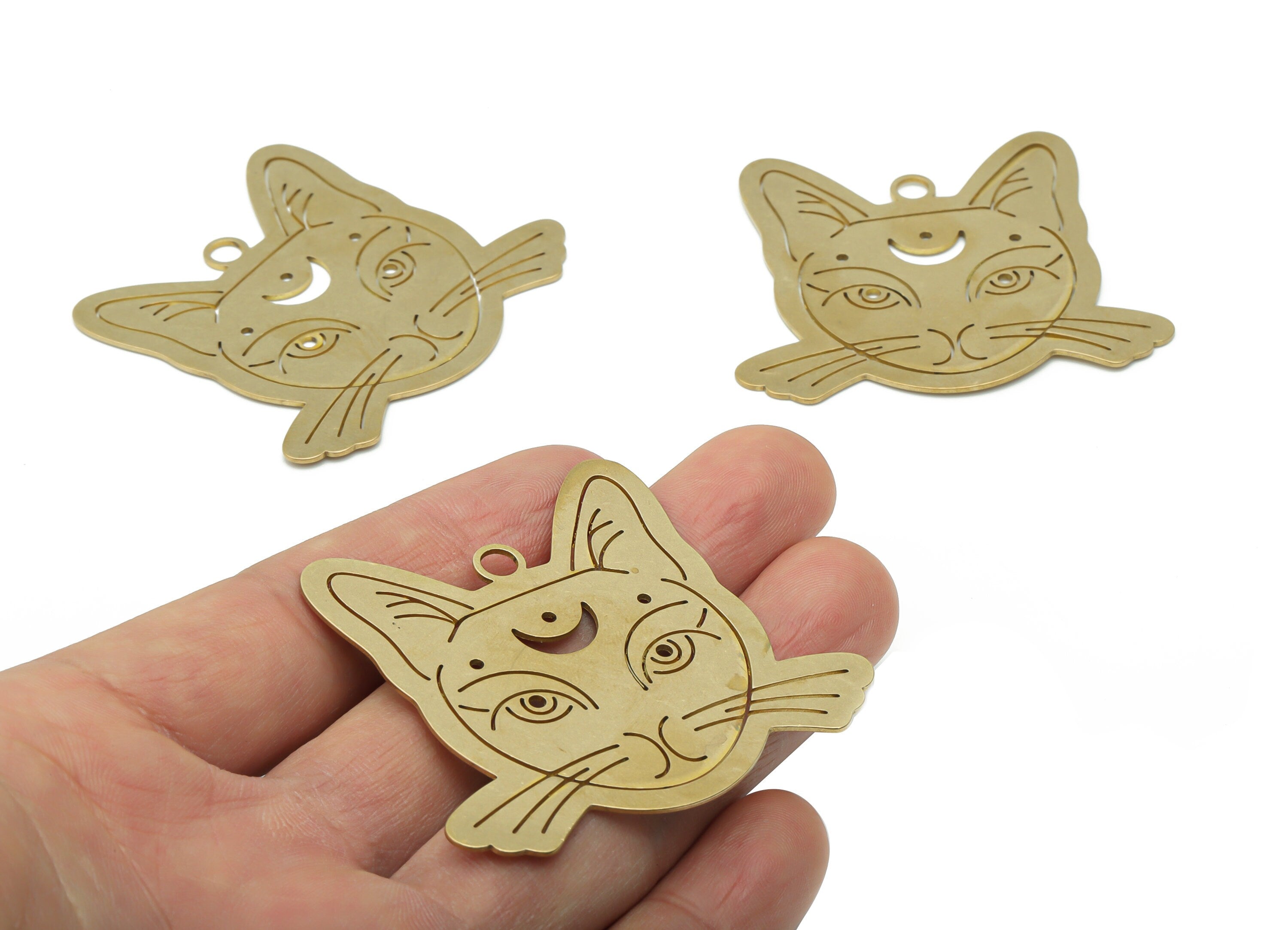 Brass Jaguar Crescent Earring Charms - Raw Brass Cat Felidae Moon Pendant - Jewelry Making Supplies - 54.5x48.73x0.83mm - PP5103 - DOMEDBAZAAR