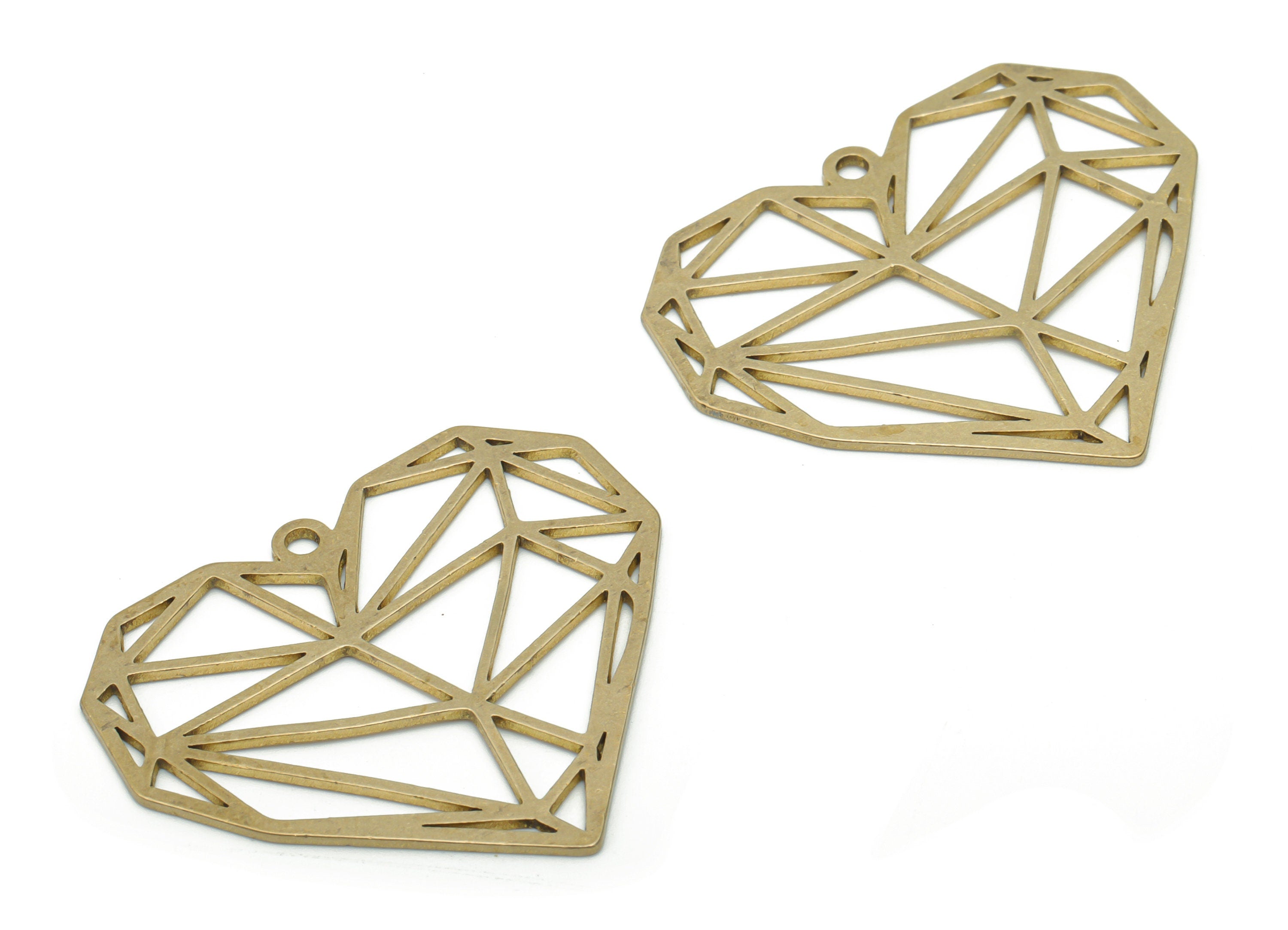 Brass Abstract Heart Earring Charms - Raw Brass Heart Pendant - Jewelry Making Supplies - 37.83x32.38x0.87mm - PPA1404 - DOMEDBAZAAR