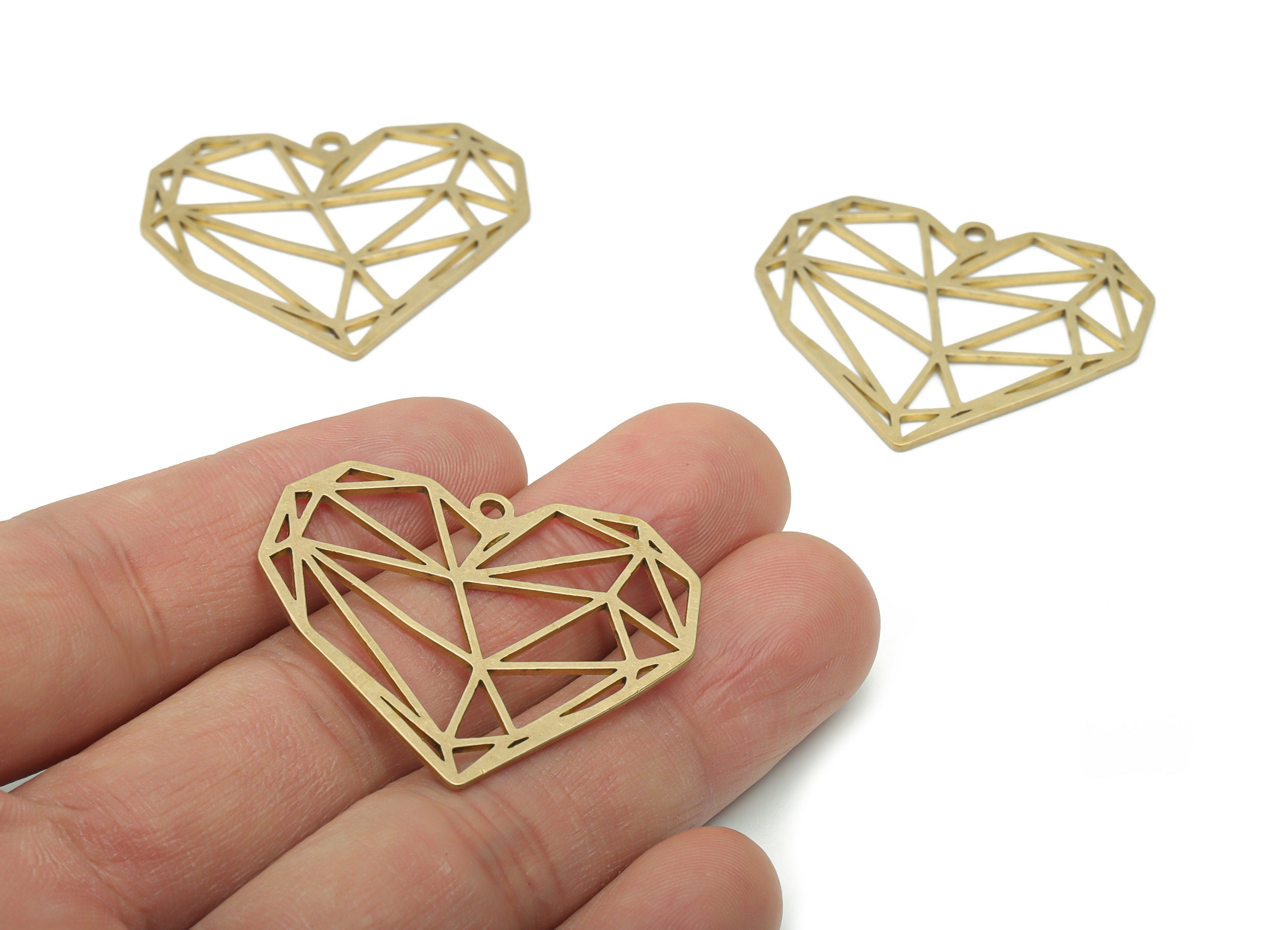 Brass Abstract Heart Earring Charms - Raw Brass Heart Pendant - Jewelry Making Supplies - 37.83x32.38x0.87mm - PPA1404 - DOMEDBAZAAR