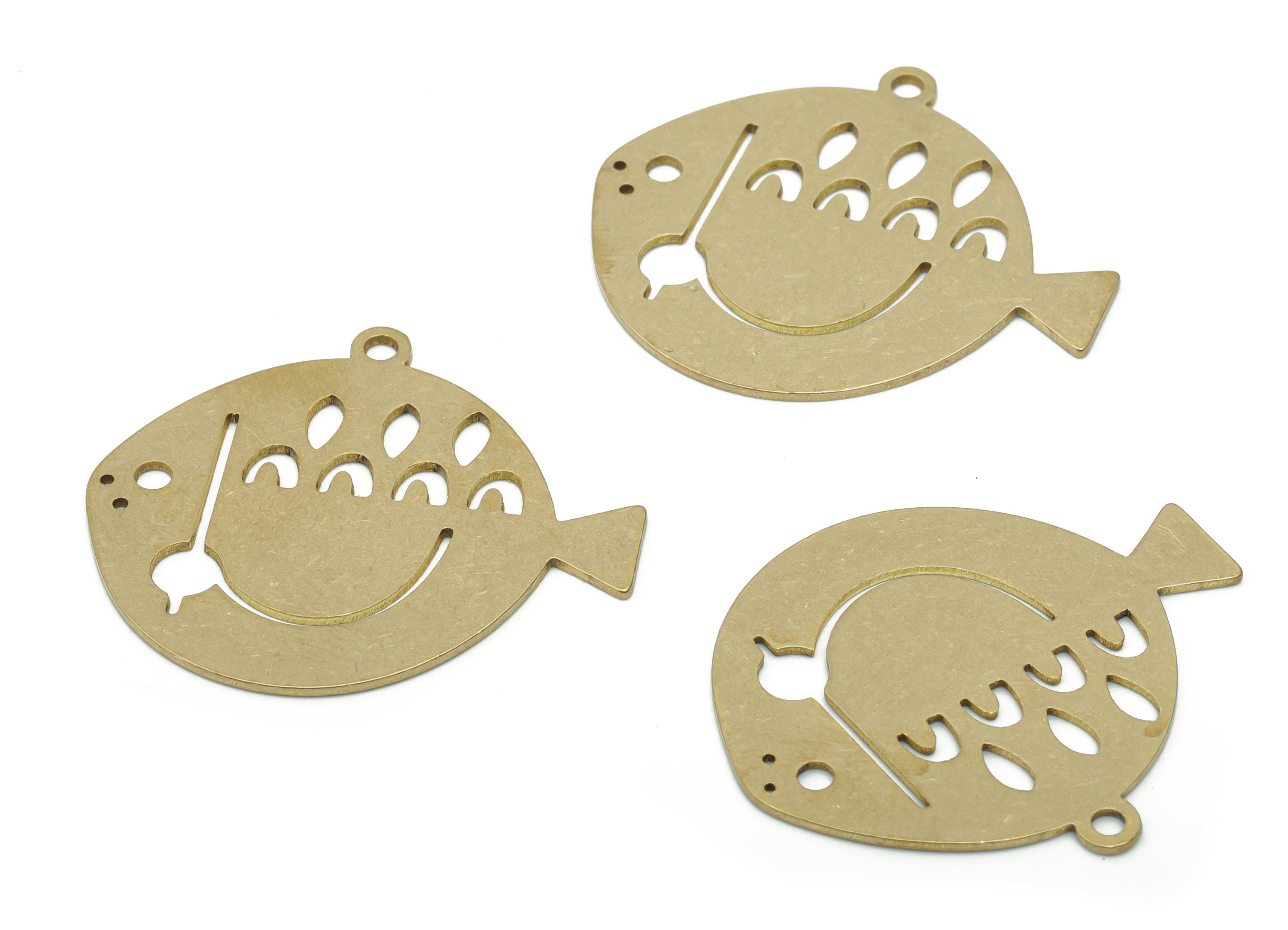 Brass Round Fish Earring Charms - Raw Brass Smiley Circle Triangle Pendant - Jewelry Making Supplies - 34.68x30.66x0.81mm - PPA1901 - DOMEDBAZAAR