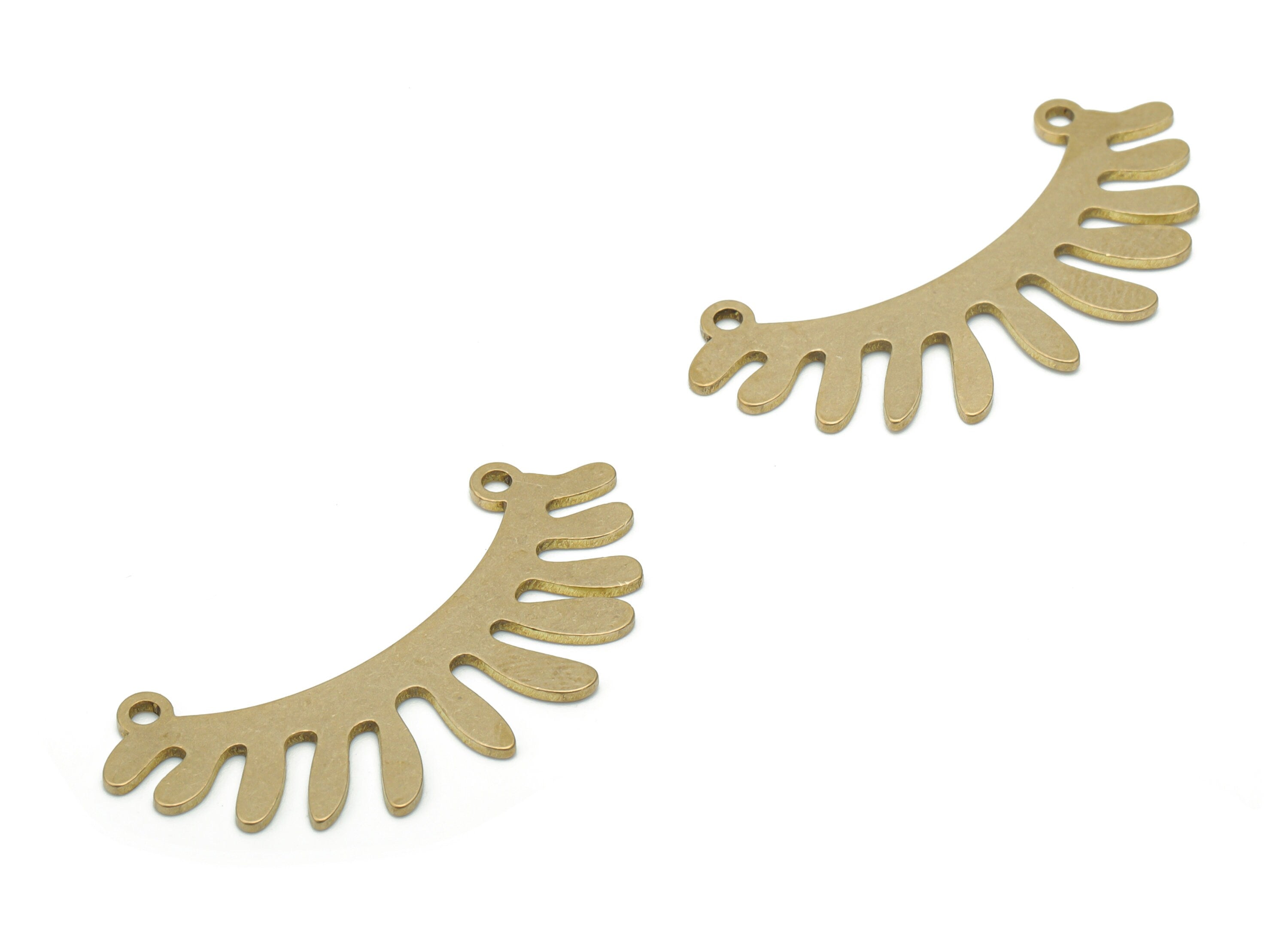 Brass Fan Eyelash Earring Connectors - Raw Brass Half Moon Fan Charms and Pendant - Jewelry Making Supplies - 34.76x14.49x0.77mm - PPA1500 - DOMEDBAZAAR
