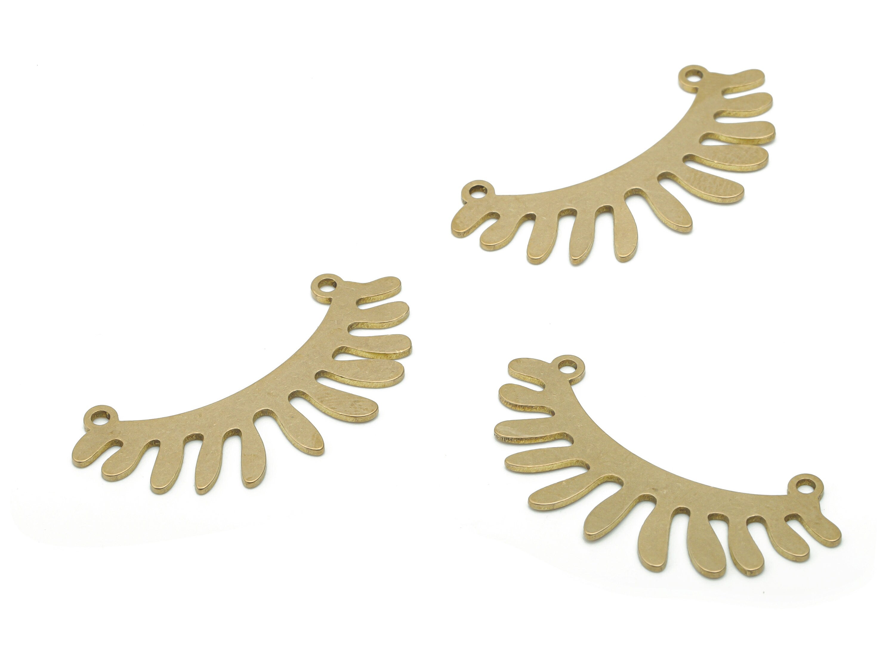 Brass Fan Eyelash Earring Connectors - Raw Brass Half Moon Fan Charms and Pendant - Jewelry Making Supplies - 34.76x14.49x0.77mm - PPA1500 - DOMEDBAZAAR