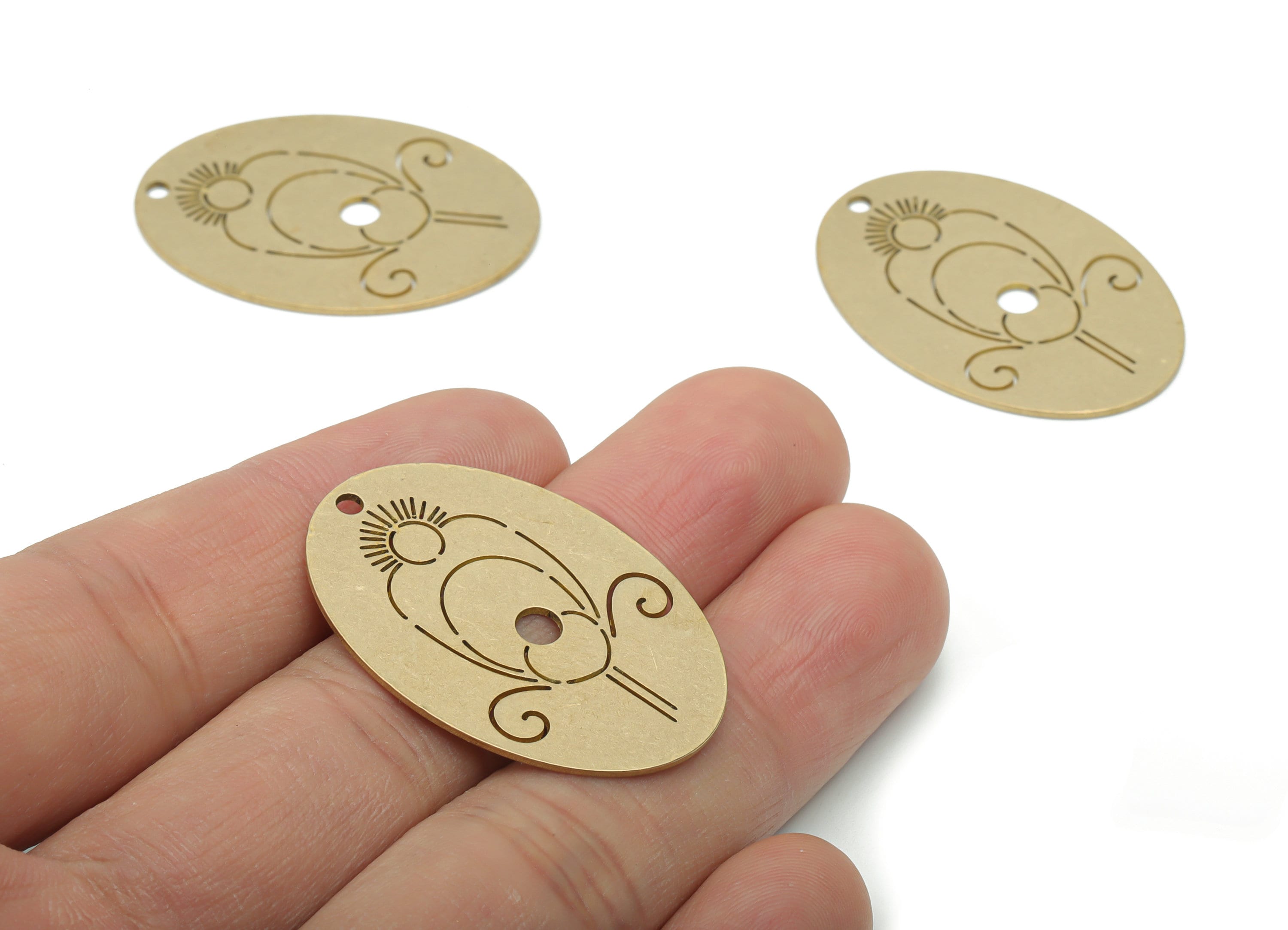 Brass Oval Sun Earring Charms - Raw Brass Oval Flower Moon Pendant - DIY Jewelry Making Supplies - 35.75x24.82x0.78mm - PPA1690 - DOMEDBAZAAR