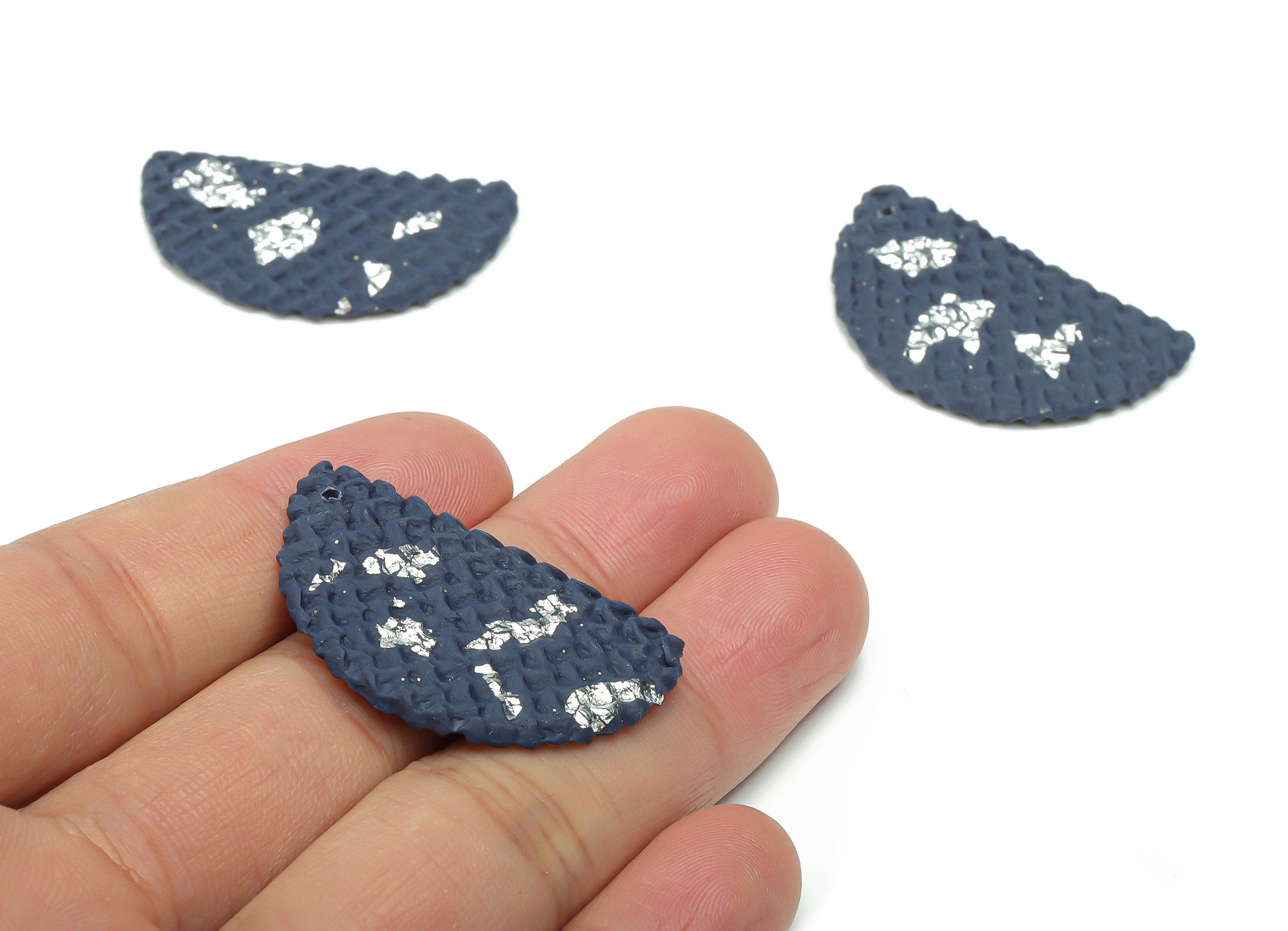 Polymer Clay Waves Semicircle Earring Charms - Polymer Clay Half Moon Pandant - Jewelry Handmade Making - 36.83x23.07x2.6mm - PC2323 - DOMEDBAZAAR