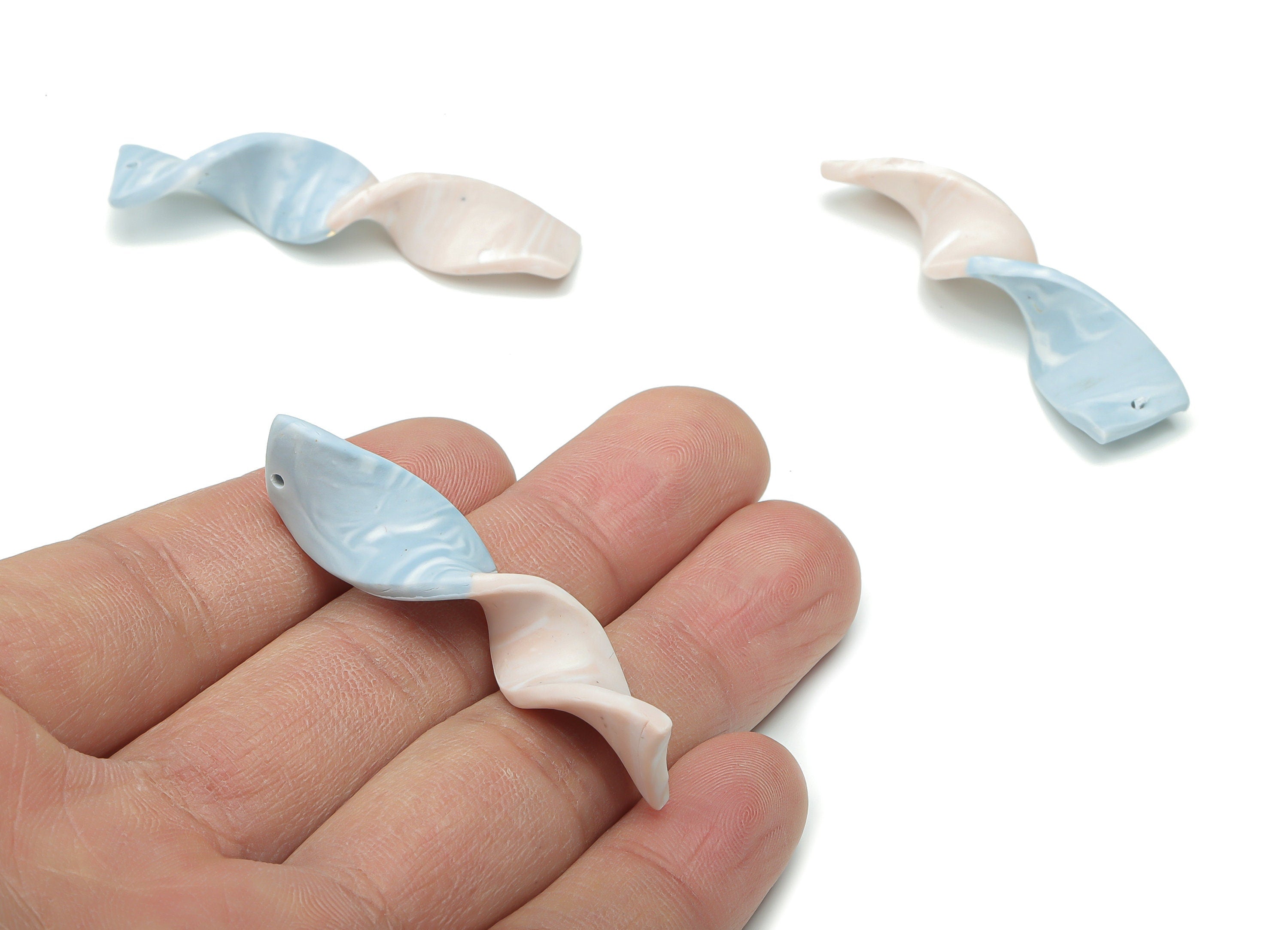 Polymer Clay Wave Knot Earring Charms - Polymer Clay Wave Knot Pandant - Fusilli Charm - Jewelry Handmade - 50.46x12.01x2.52mm - PC2310 - DOMEDBAZAAR