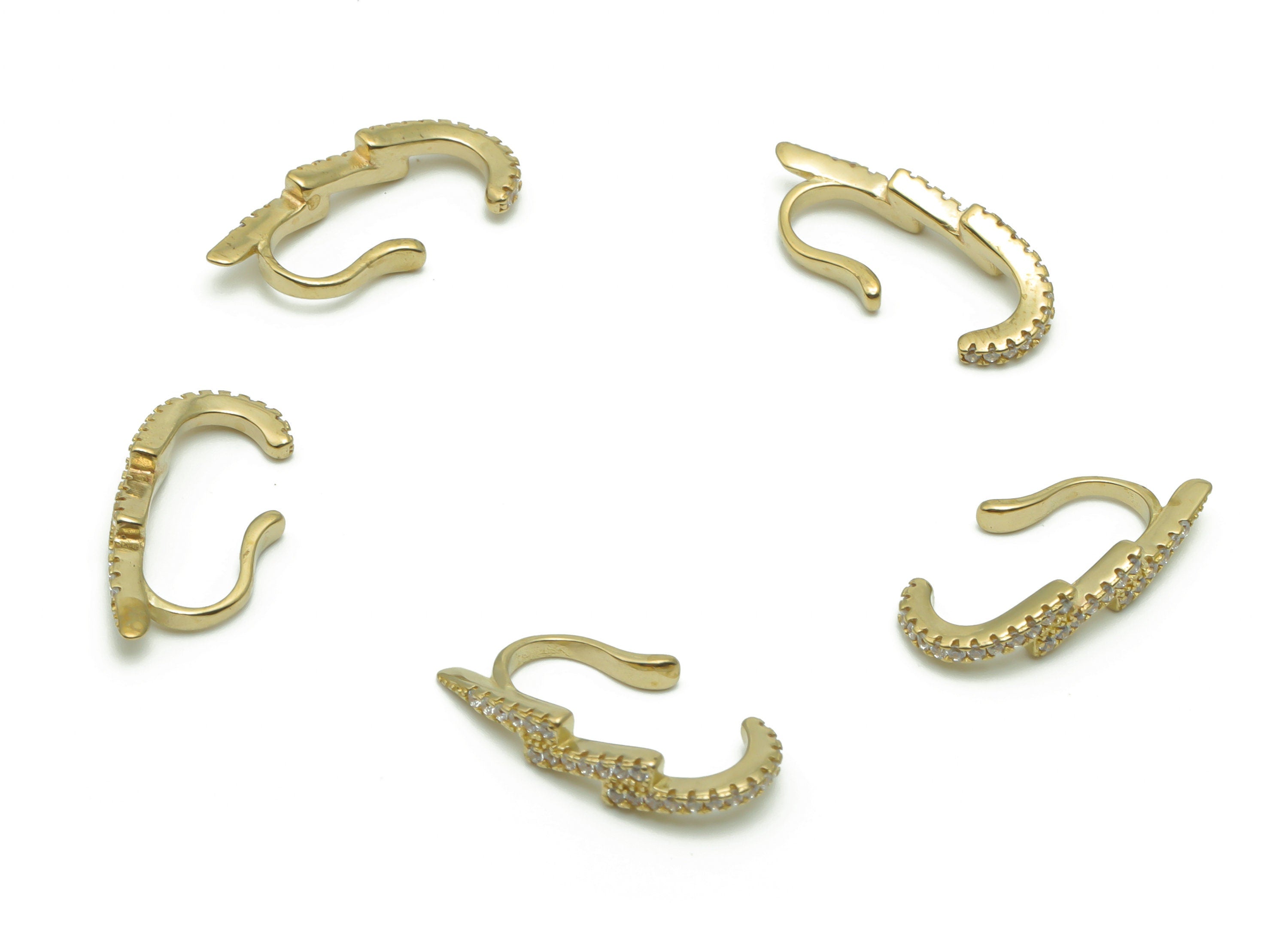 Brass Lightning Earcuff With Zircons - Raw Brass Earring Earcuff - Earrings Finding - Jewellery Supplies - 19.94x8.39x2.02mm - PP4947 - DOMEDBAZAAR